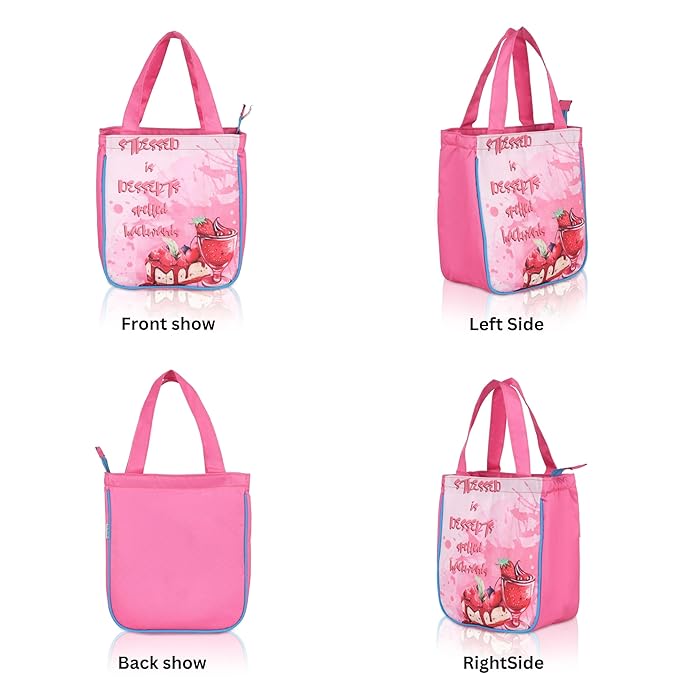 Echo Boomers Pink Desserts Printed Lunch Bag- Insulated, Spacious & Stylish for School, Work, or Outings