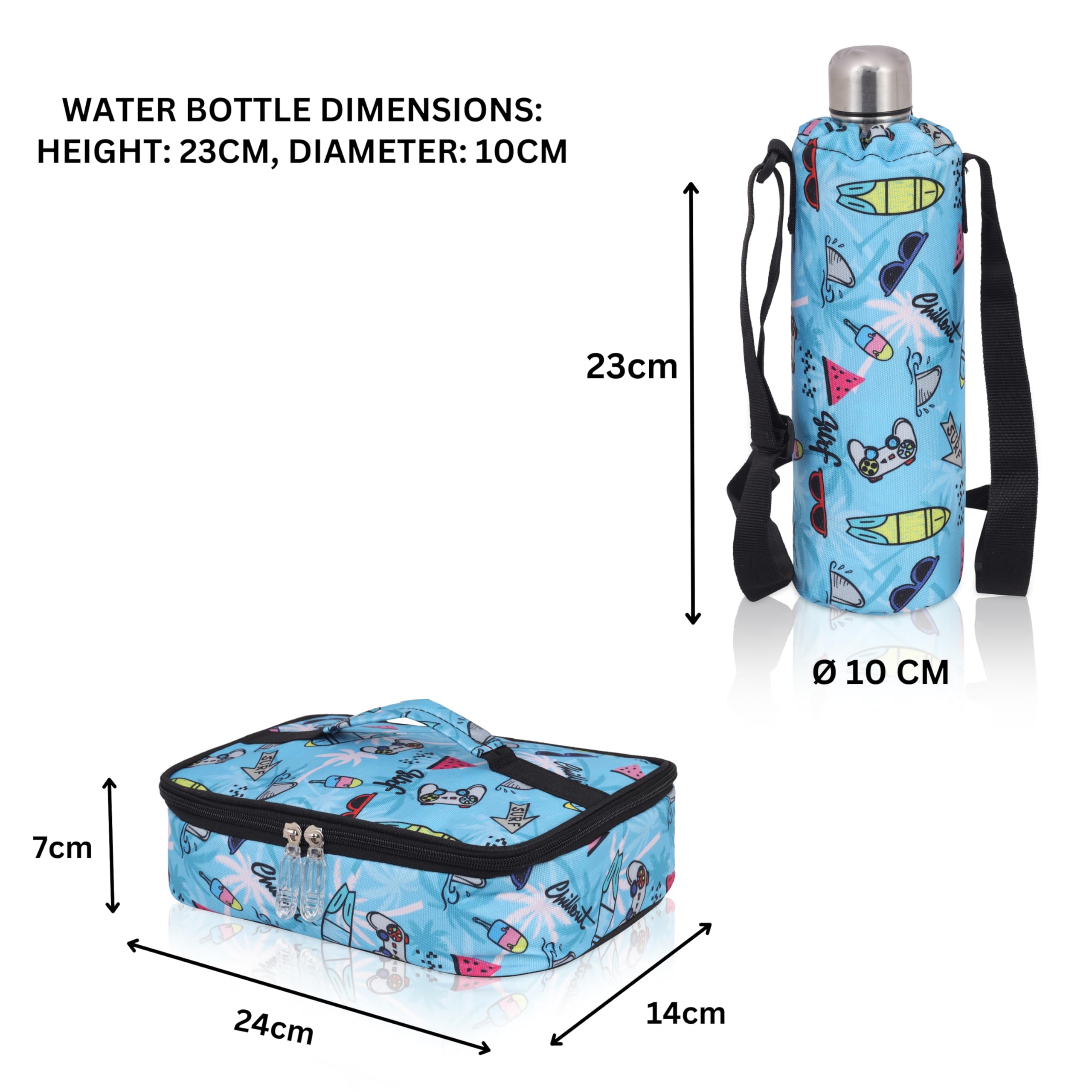 Echo Boomers Emoji Design Small Insulated Lunch Bag with Mesh Compartment & Water Bottle - Pink