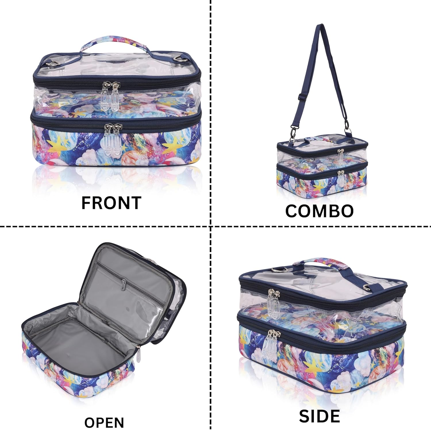 Echo Boomers Clouds Print Large Double-Decker Insulated Lunch Bag with Multi-Zipper Pockets