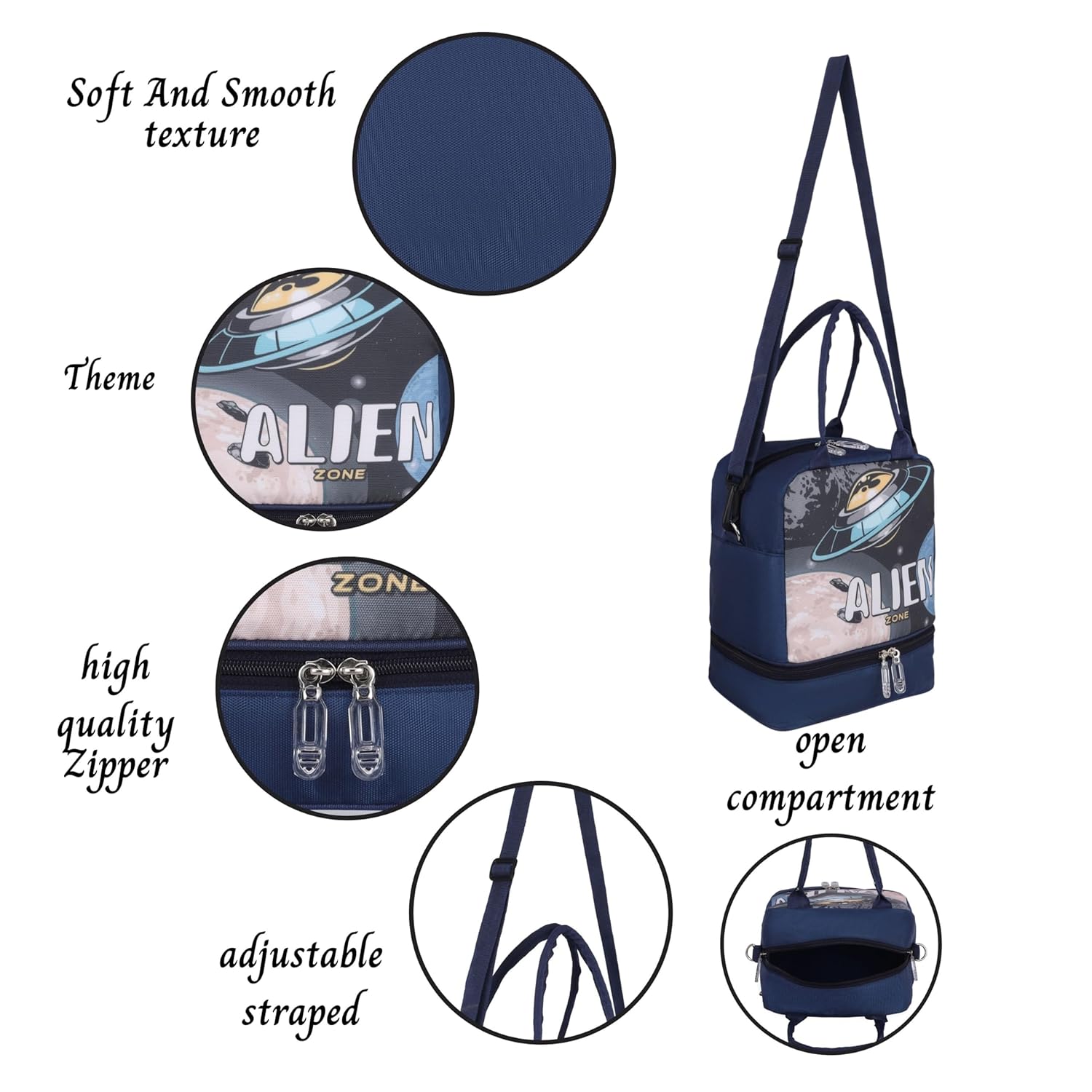 Echo Boomers Alien Lunch Bag - Insulated Tiffin Bag, Multi Pockets & Long Strap