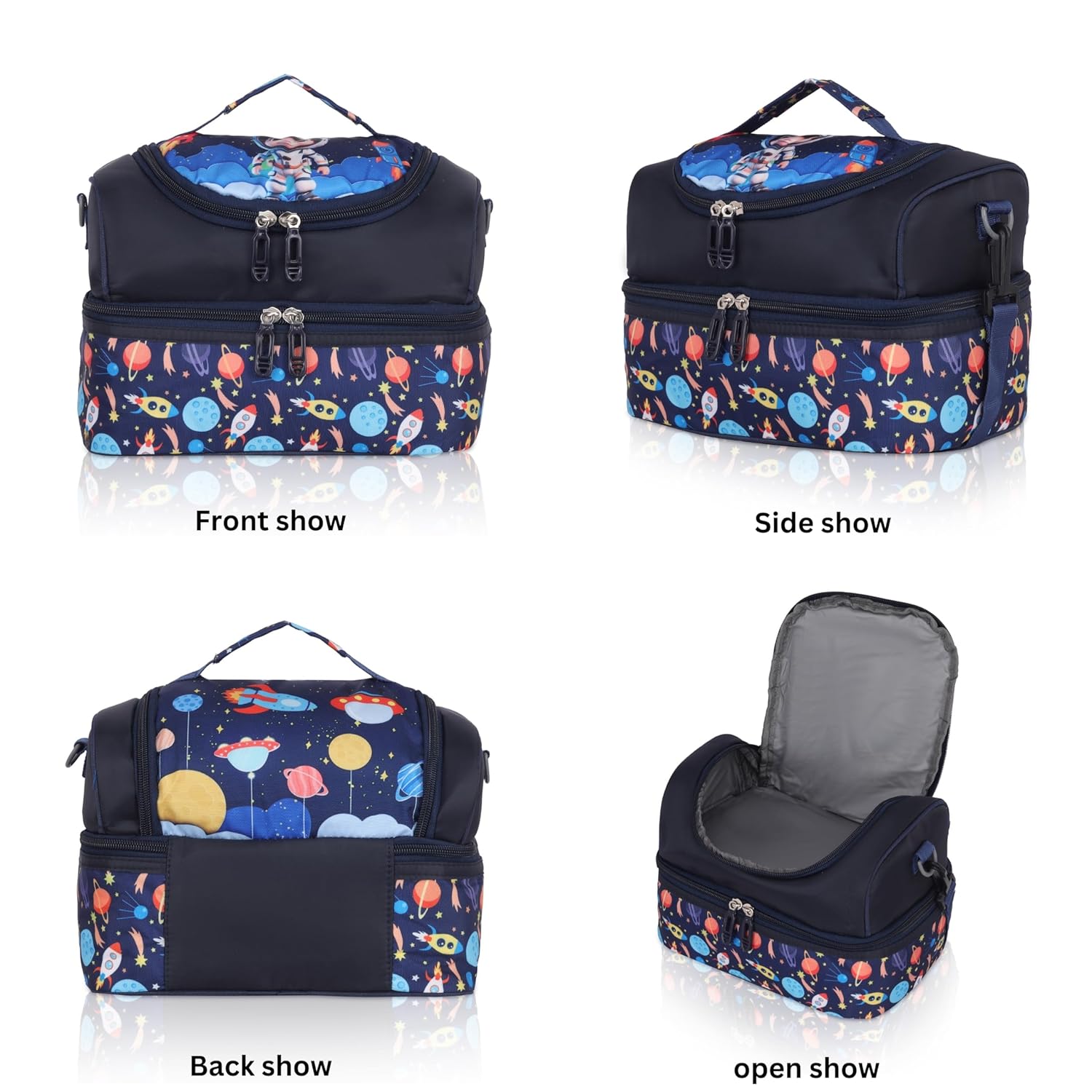 Echo Boomers Blue Space Printed Double Layer Insulated Tiffin Lunch Bag with Detachable Strap