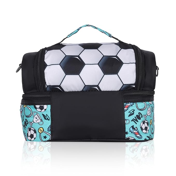 Echo Boomers Black Ball Printed Double Layer Insulated Tiffin Lunch Bag with Detachable Strap