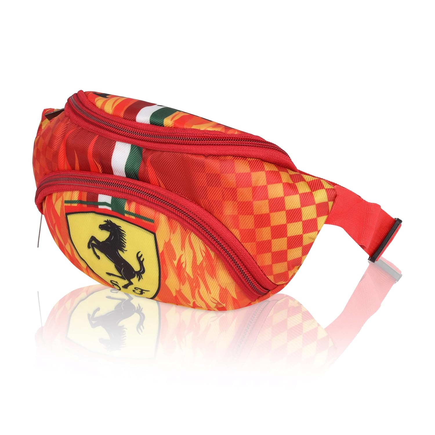 Echo Boomers Red Ferrari Print Waist Bag – Multi-Purpose Belt Bag, Hip Bag, Crossbody Travel Pouch for Men, Women, Kids – Stylish, Lightweight, and Durable Waist Pack for Travel, Sports, Hiking