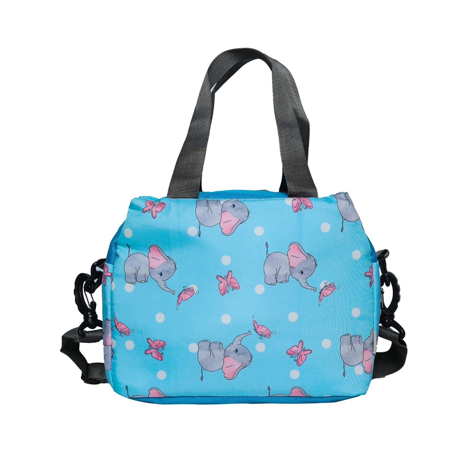 Echo Boomers Elephant Printed Double Layer Insulated Tiffin Lunch Bag with Multi Zipper Pockets