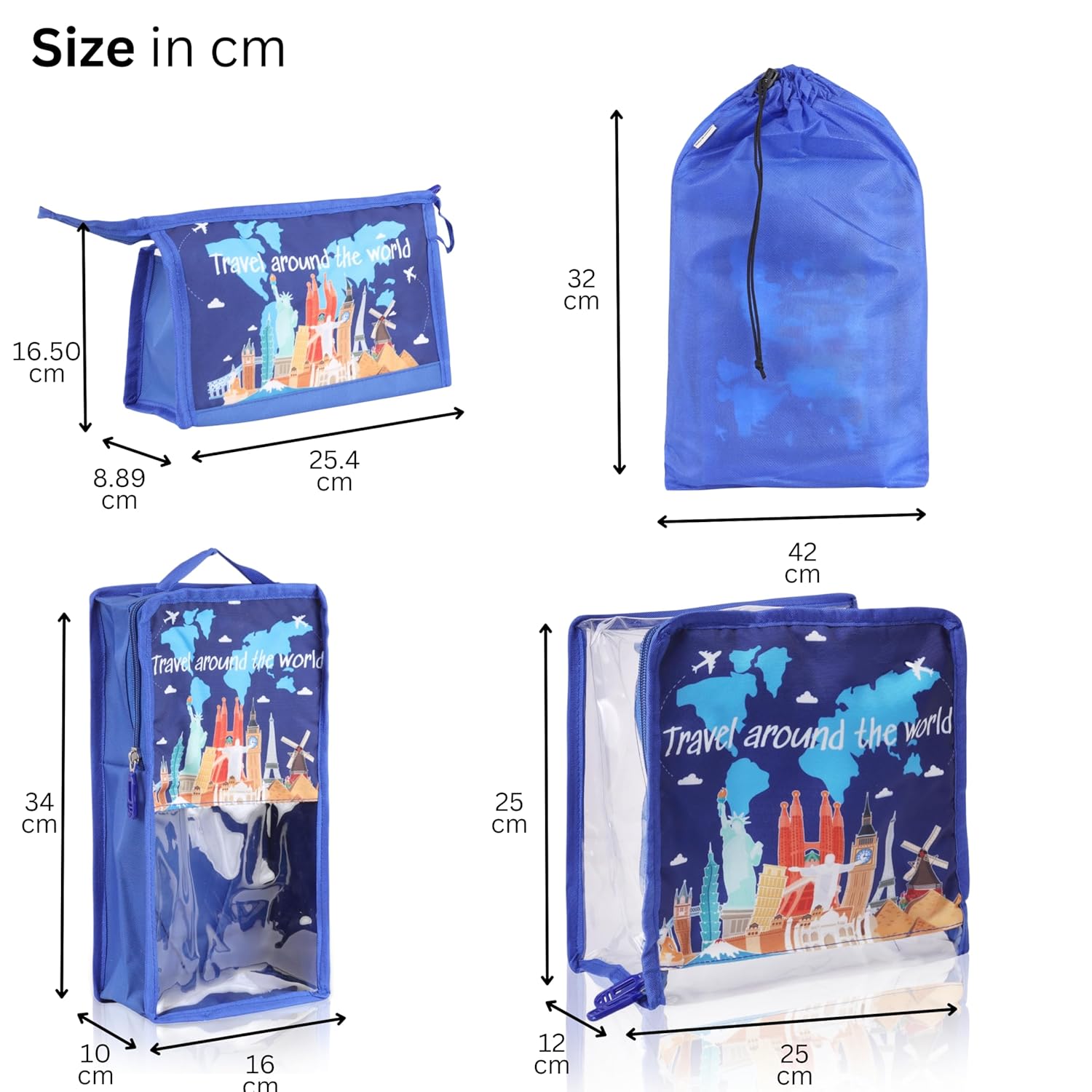 Echo Boomers Travel 4-Piece Organizer Set - Sky Blue, Packing Cubes with Unique Print.