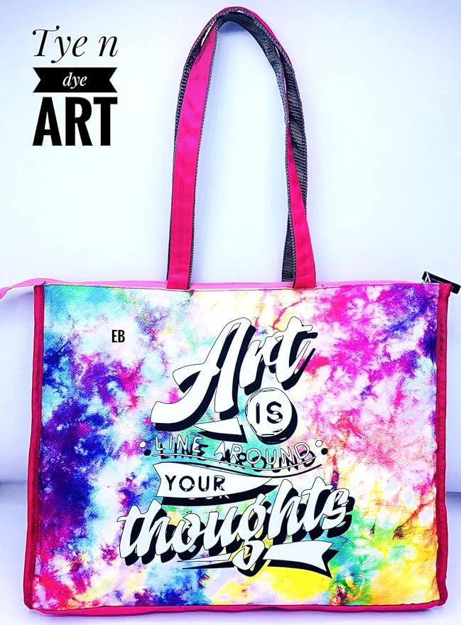 Echo Boomers Tie Dye Design Print Tote A3 Size Drawing Activity Bag with Multiple Utility Pockets