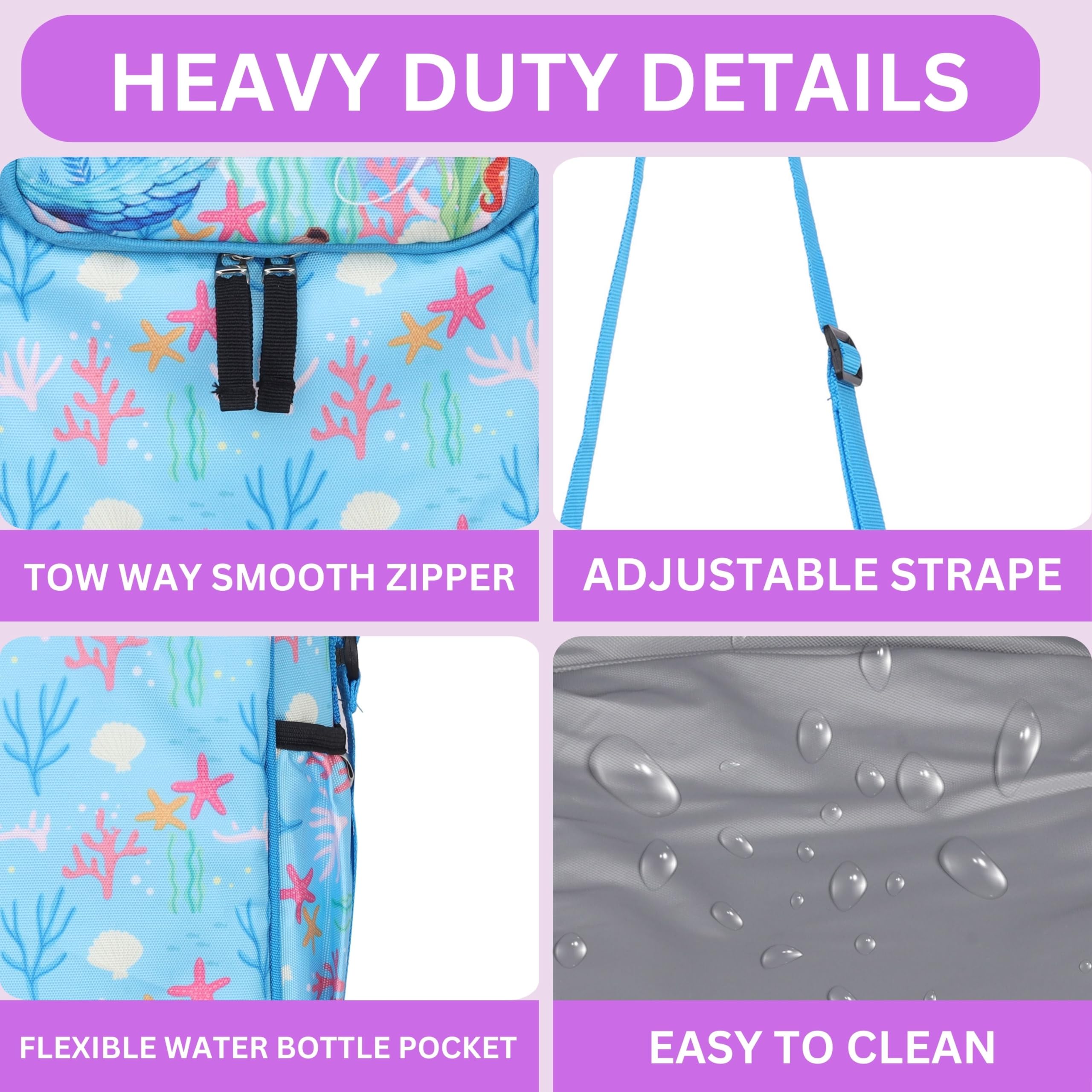 Echo Boomers Mermaid Sky Blue Lunch Bag for Kids | Tiffin Bag with Strap | Mermaid Theme | Ideal for Picnics and School