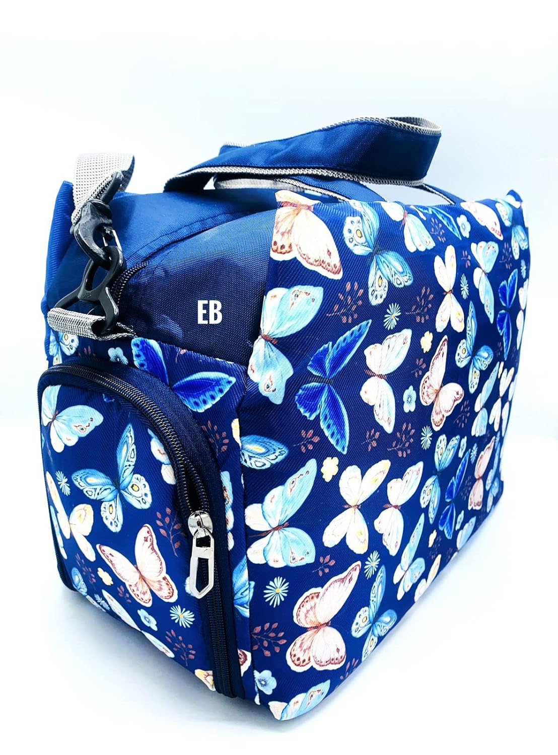 Echo Boomers Blue Butterfly Print Travel Duffle Bag | Multipurpose Sling Bag with Separate Shoe & Laundry Compartment | Perfect for Kids, Men & Women | Lightweight, Durable & Stylish Travel Companion