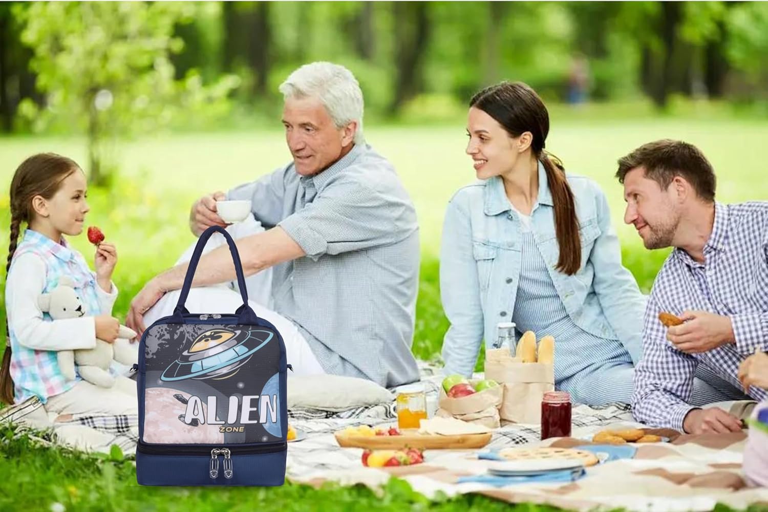 Echo Boomers Alien Lunch Bag - Insulated Tiffin Bag, Multi Pockets & Long Strap