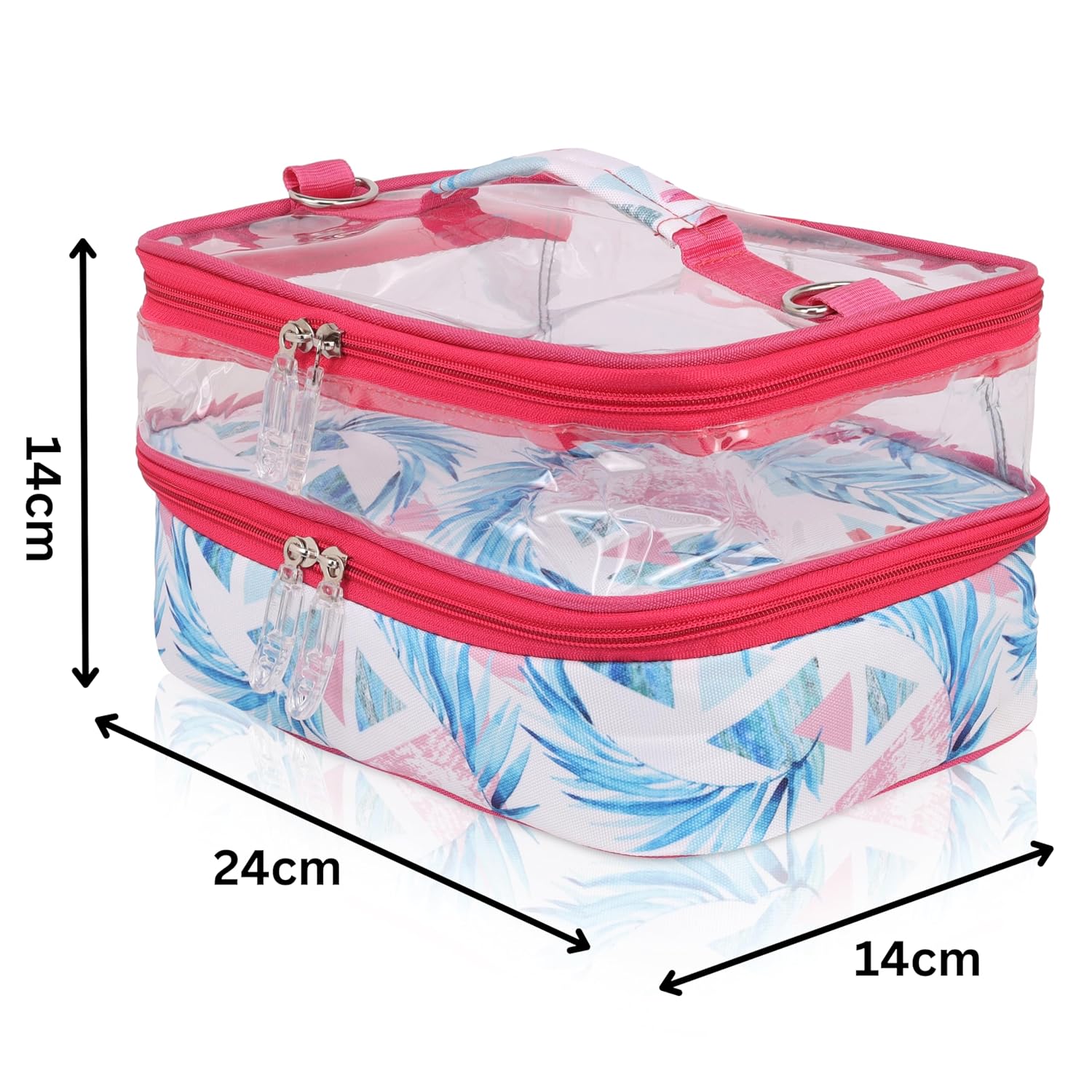 Echo Boomers Flower Printed Large Double-Decker Insulated Lunch Bag with Multi-Compartment Zipper Pockets