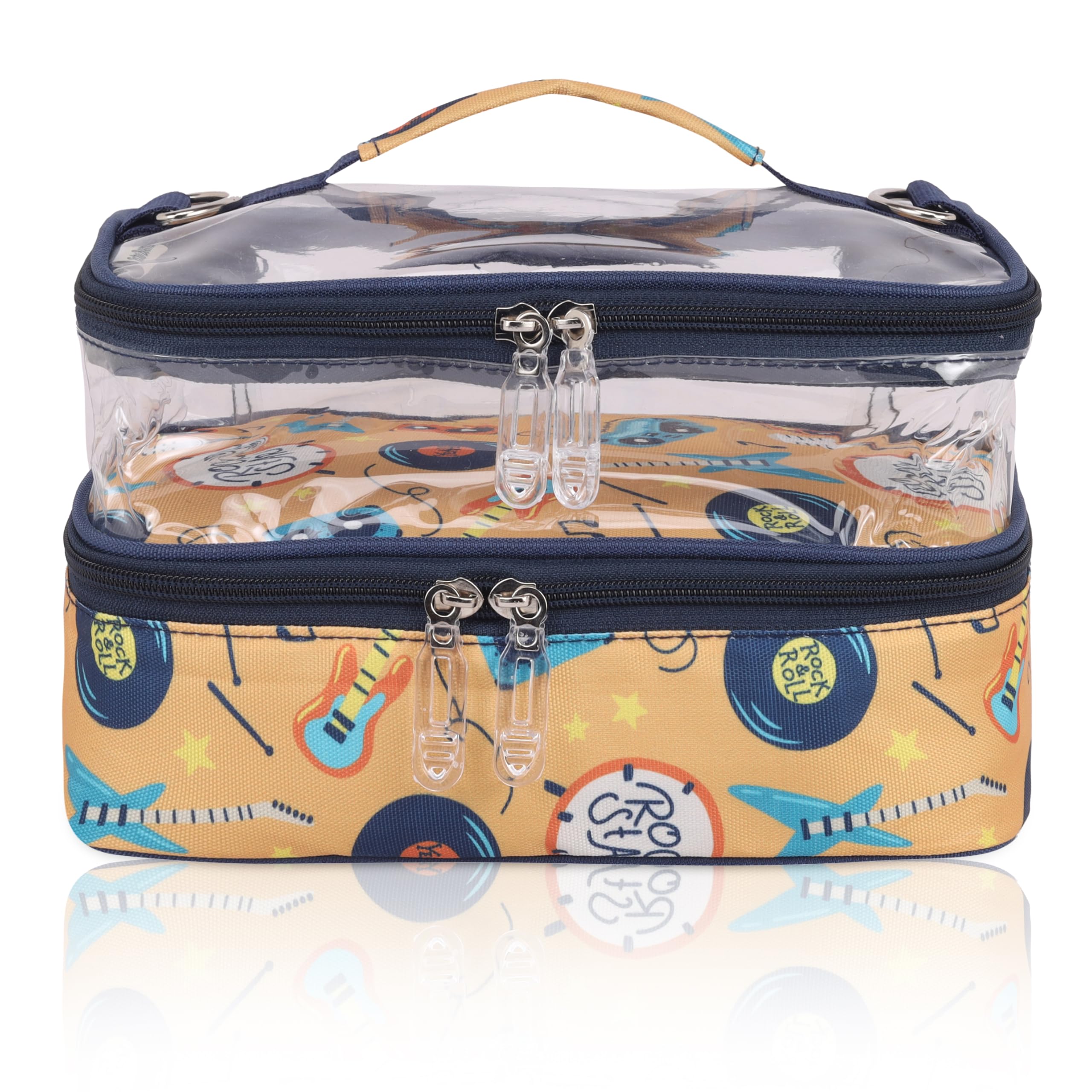 Echo Boomers Clouds Print Large Double-Decker Insulated Lunch Bag with Multi-Zipper Pockets