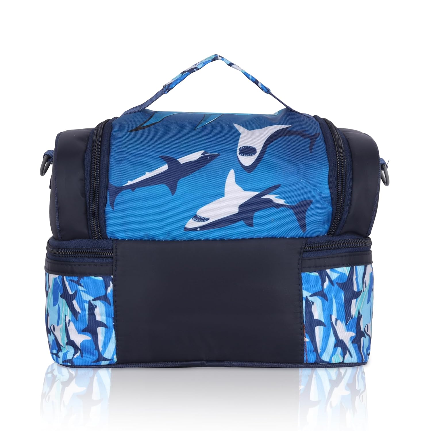 Echo Boomers Blue Sharks Printed Double Layer Insulated Tiffin Lunch Bag with Detachable Strap