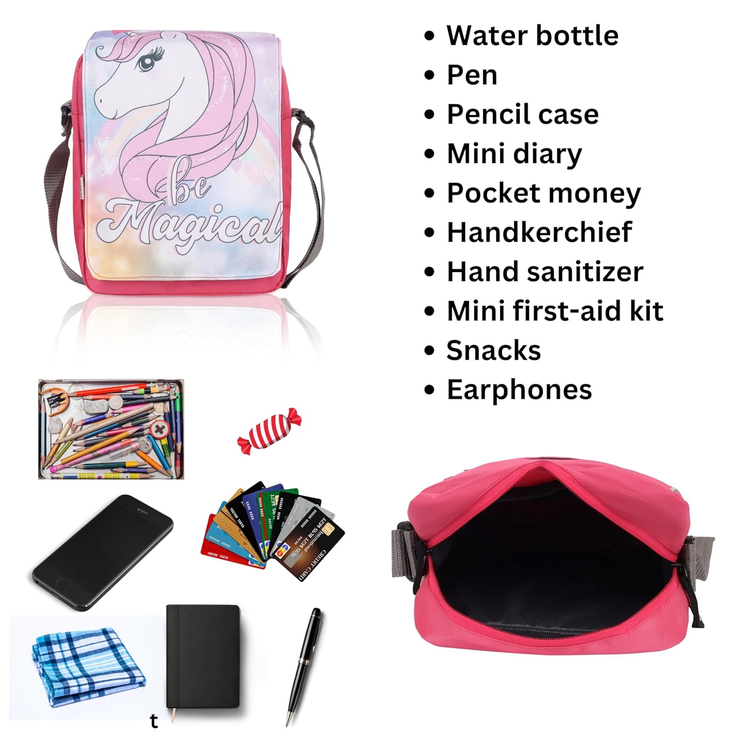 Echo Boomers Unicorn Printed Multi-Functional Messenger Sling Bag | Versatile Everyday Bag | Adjustable Shoulder Strap | Water-Resistant | Anti-Theft Design | Compact & Lightweight