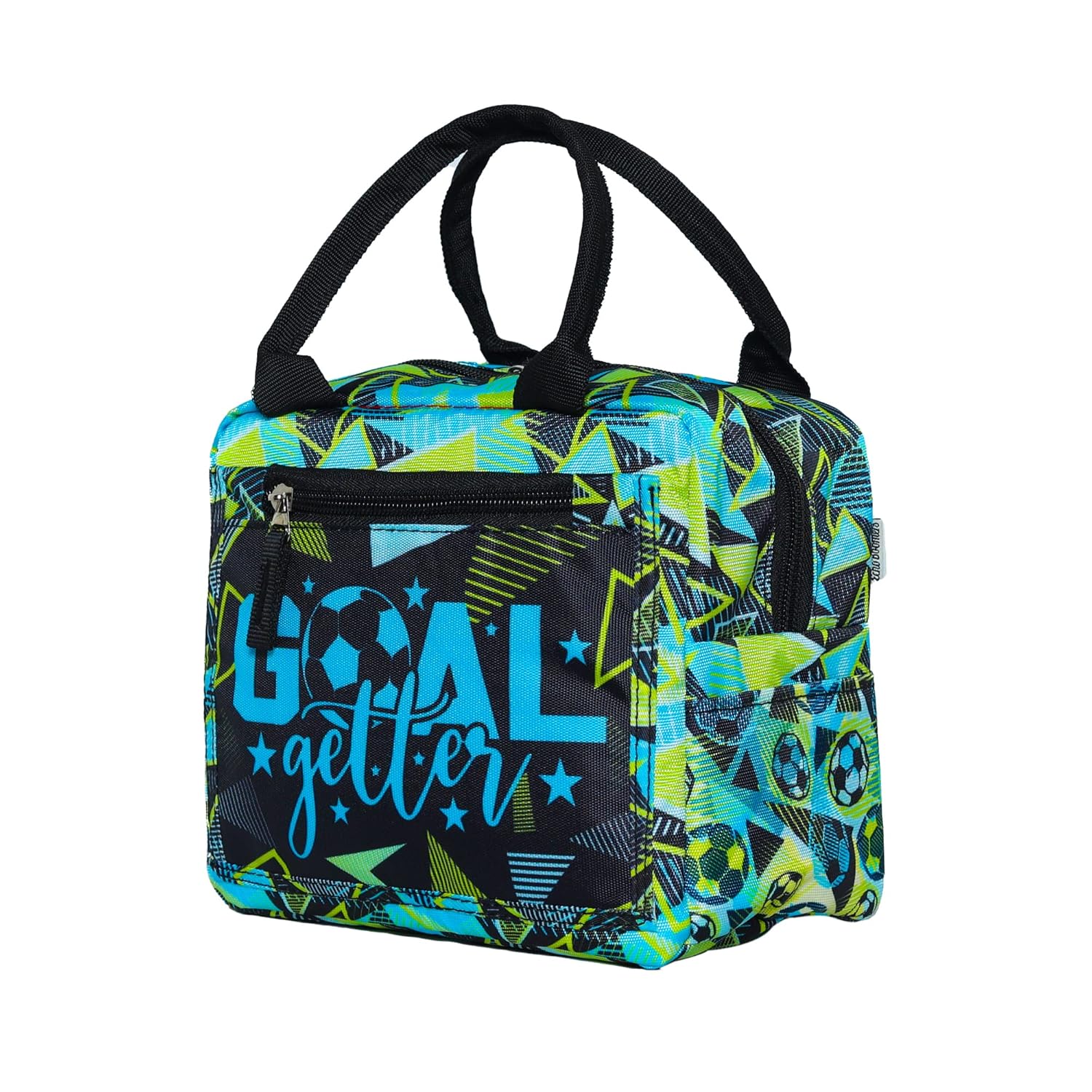 Echo Boomers Goal Printed Insulated Lunch Bag, Tiffin and Food Storage Bag for Work, Students, Office, Picnic, College & School with Multiple Zipper Pockets (Blue)