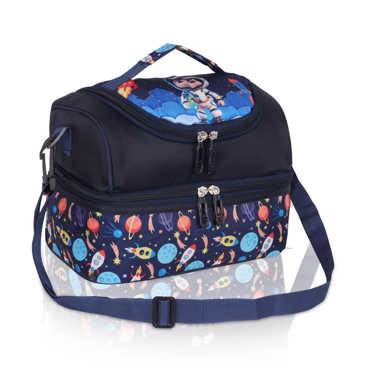 Echo Boomers Blue Space Printed Double Layer Insulated Tiffin Lunch Bag with Detachable Strap