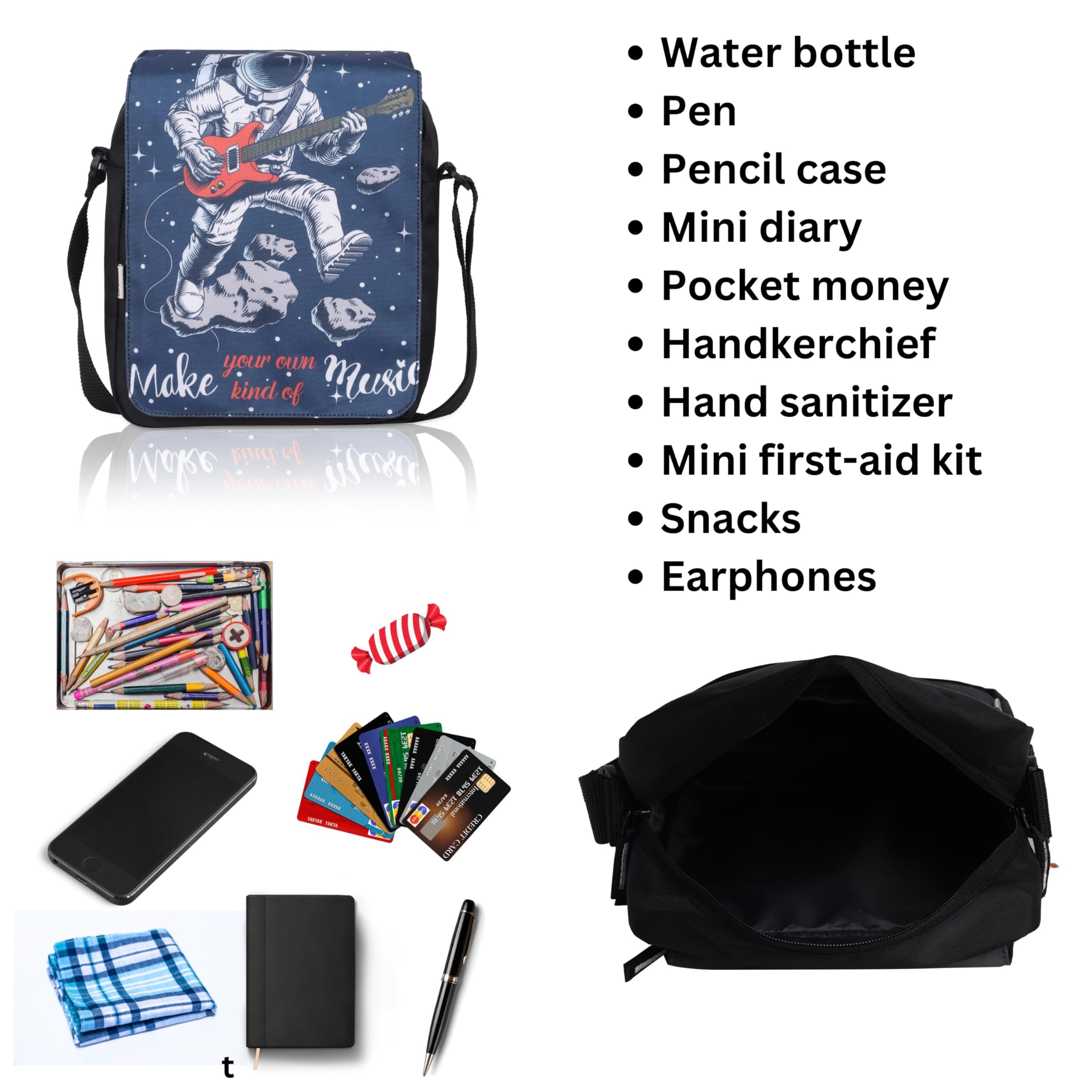 Echo Boomers Astronaut Printed Adjustable Shoulder Strap | Water-Resistant | Anti-Theft Design | Compact & Lightweight Sling