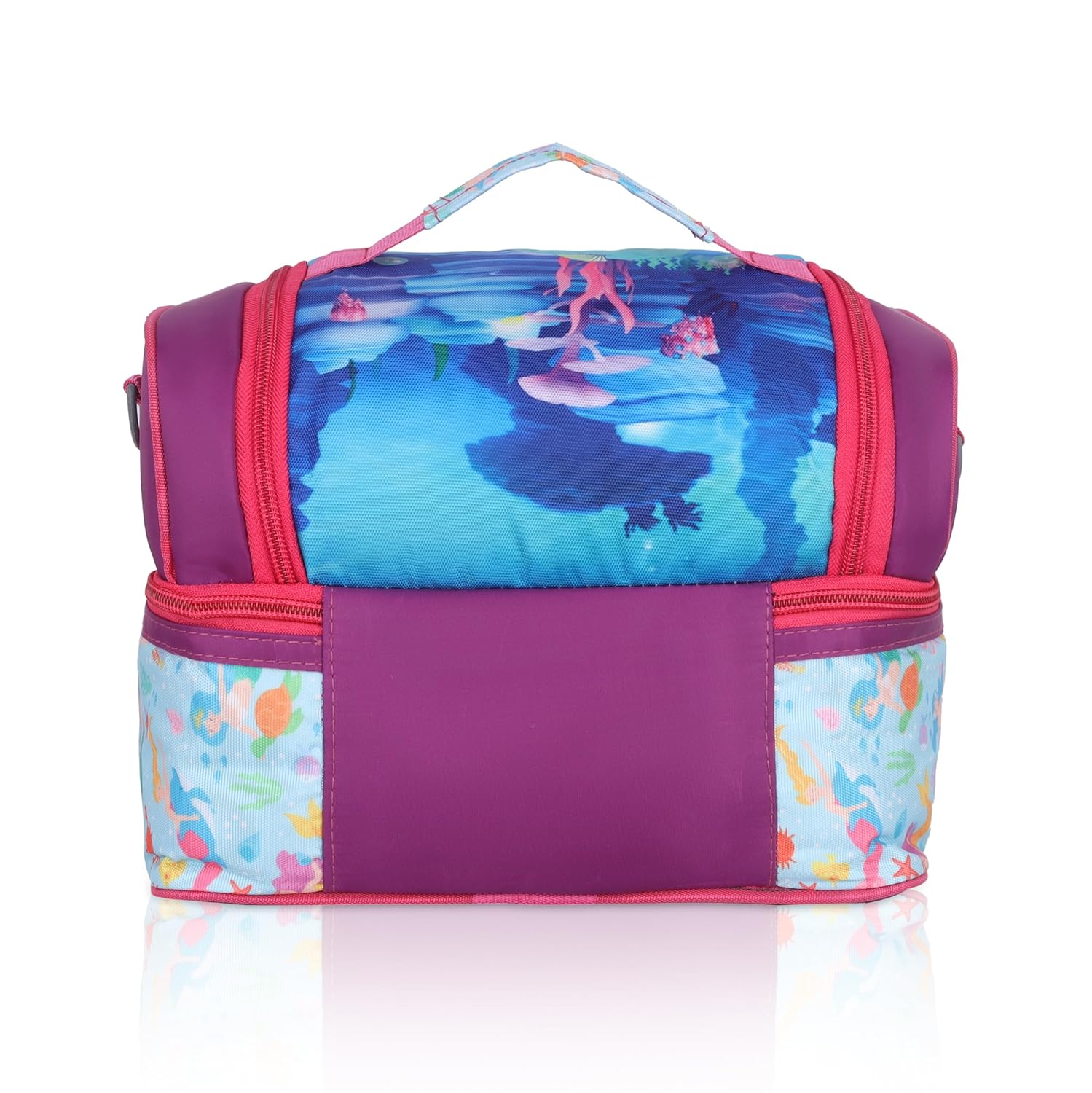 Echo Boomers Maroon Mermaid Printed Double Layer Insulated Tiffin Lunch Bag with Detachable Strap