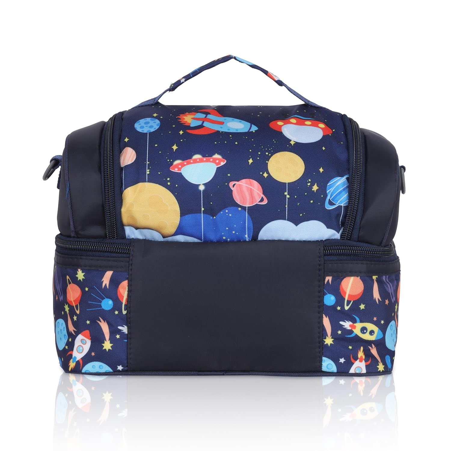 Echo Boomers Blue Space Printed Double Layer Insulated Tiffin Lunch Bag with Detachable Strap