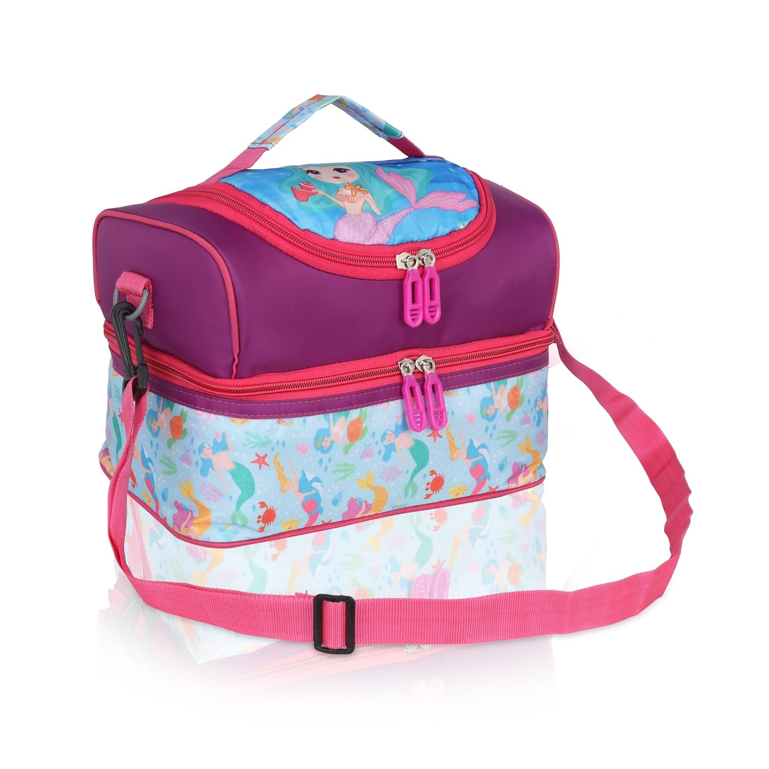 Echo Boomers Maroon Mermaid Printed Double Layer Insulated Tiffin Lunch Bag with Detachable Strap