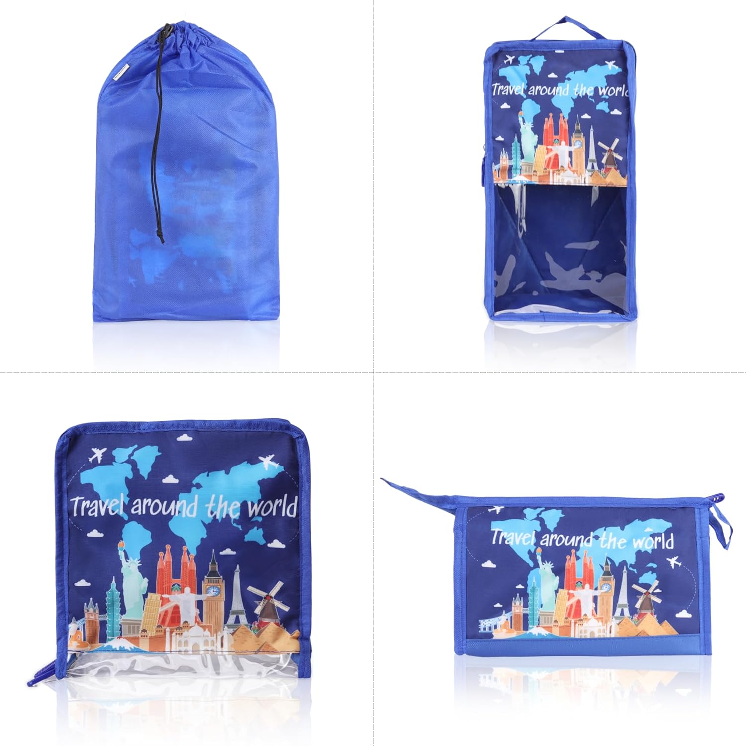 Echo Boomers Travel 4-Piece Organizer Set - Sky Blue, Packing Cubes with Unique Print.