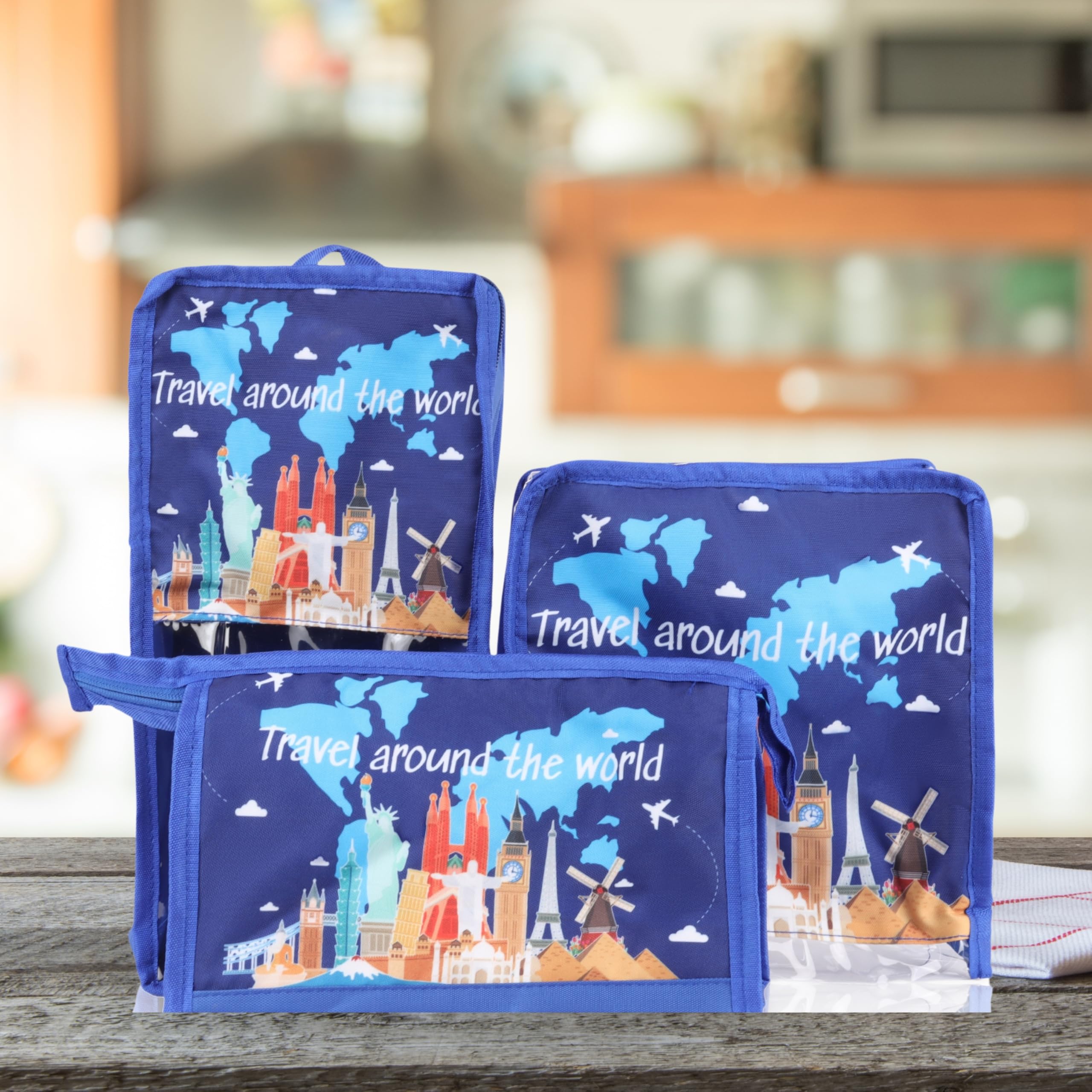 Echo Boomers Astronaut 4-Piece Travel Organizer Set - Navy Blue, Packing Cubes with Unique Print.