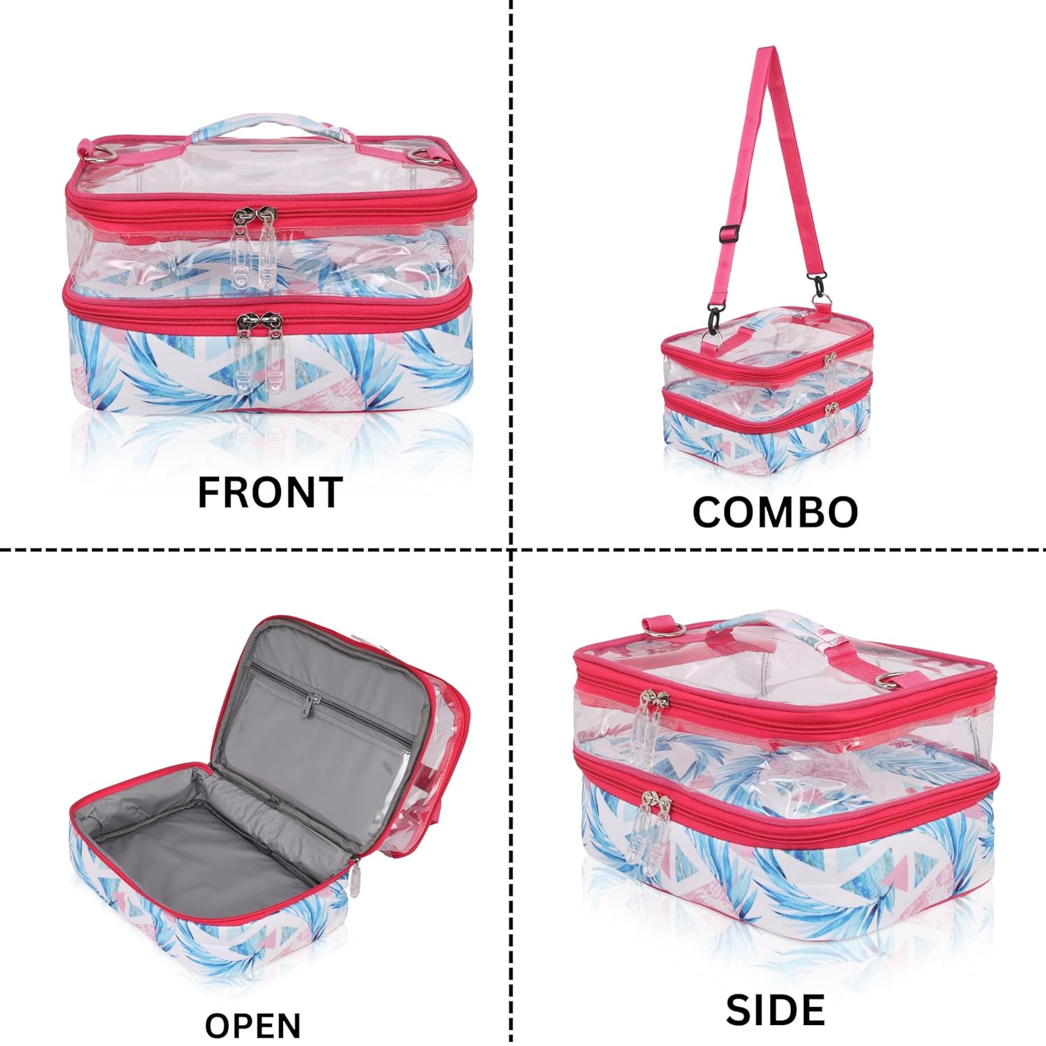 Echo Boomers Flower Printed Large Double-Decker Insulated Lunch Bag with Multi-Compartment Zipper Pockets