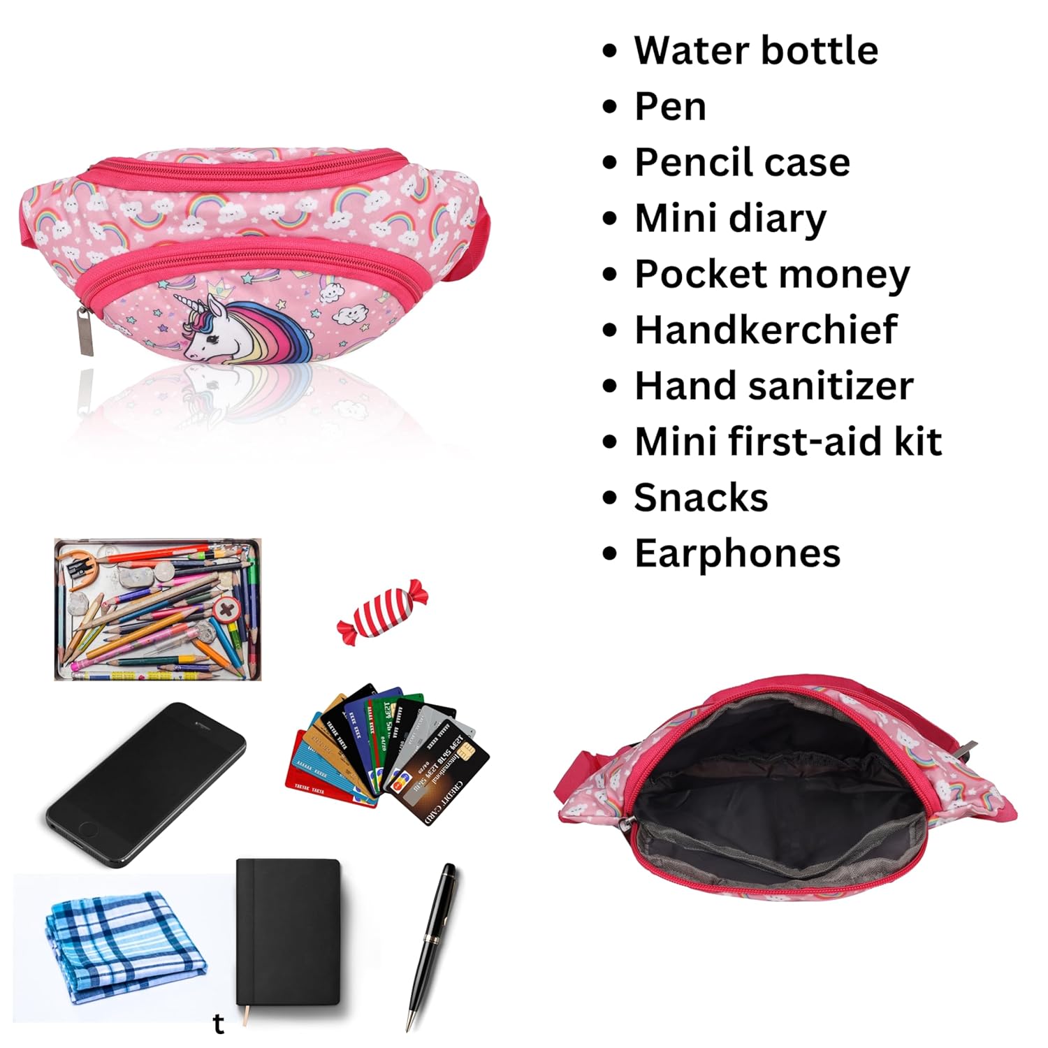 Echo BoomersPink Unicorn Print t Waist Bag – Multi-Purpose Belt Bag, Hip Bag, Crossbody Travel Pouch for Men, Women, Kids – Stylish, Lightweight, and Durable Waist Pack for Travel, Sports, Hiking