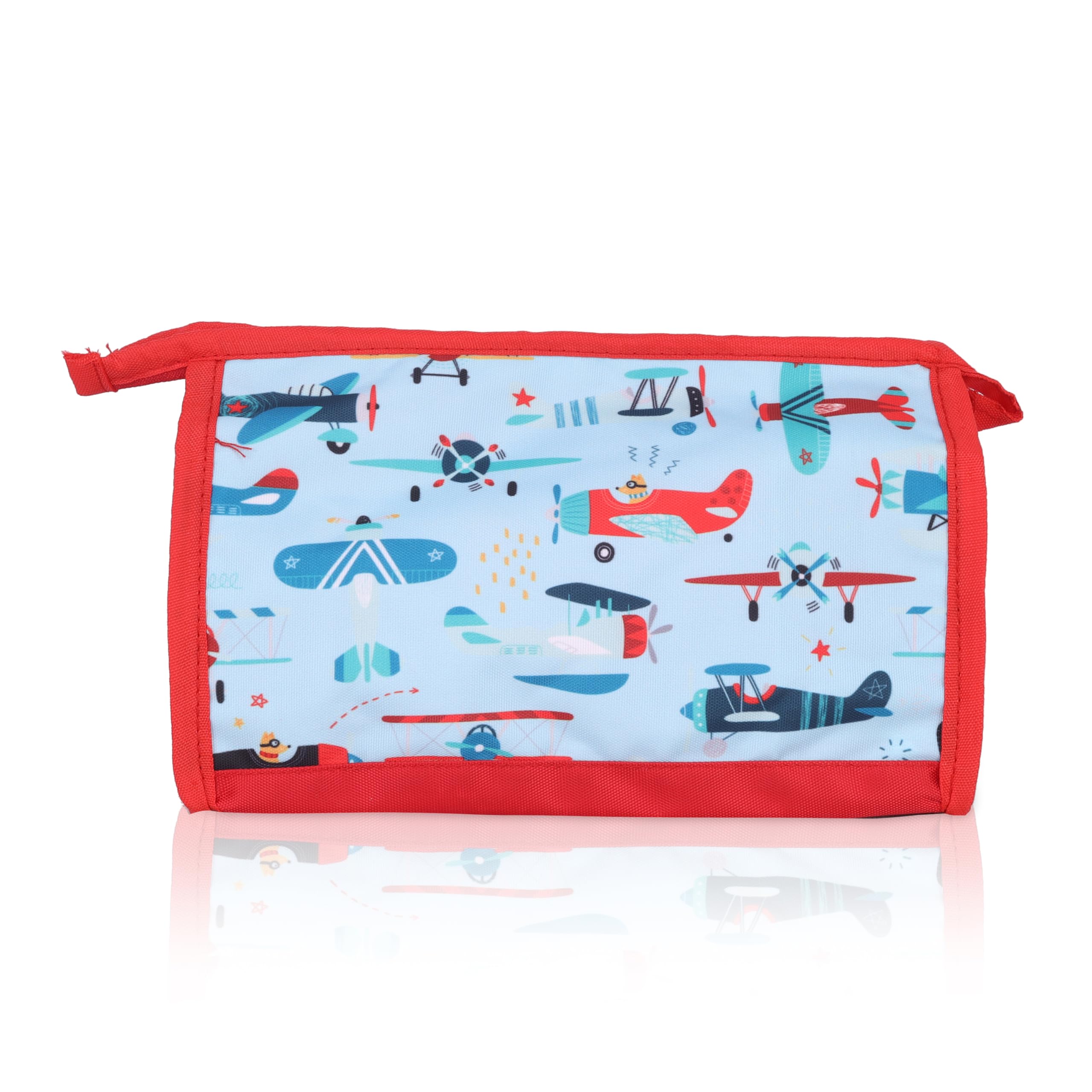 Echo Boomers Time to Fly 4-Piece Travel Organizer Set | Travel accessories - Red and Sky Blue Packing Cubes with Rocket and Airplane Print
