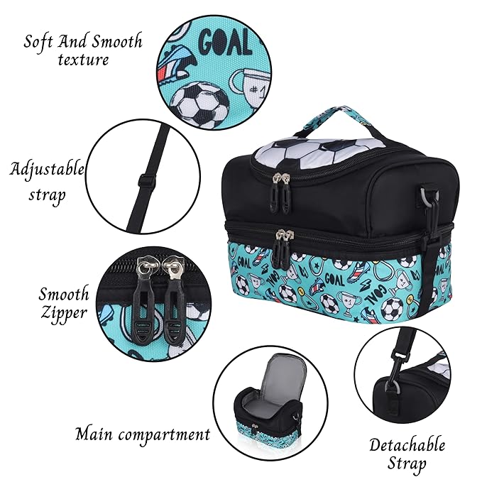 Echo Boomers Black Ball Printed Double Layer Insulated Tiffin Lunch Bag with Detachable Strap