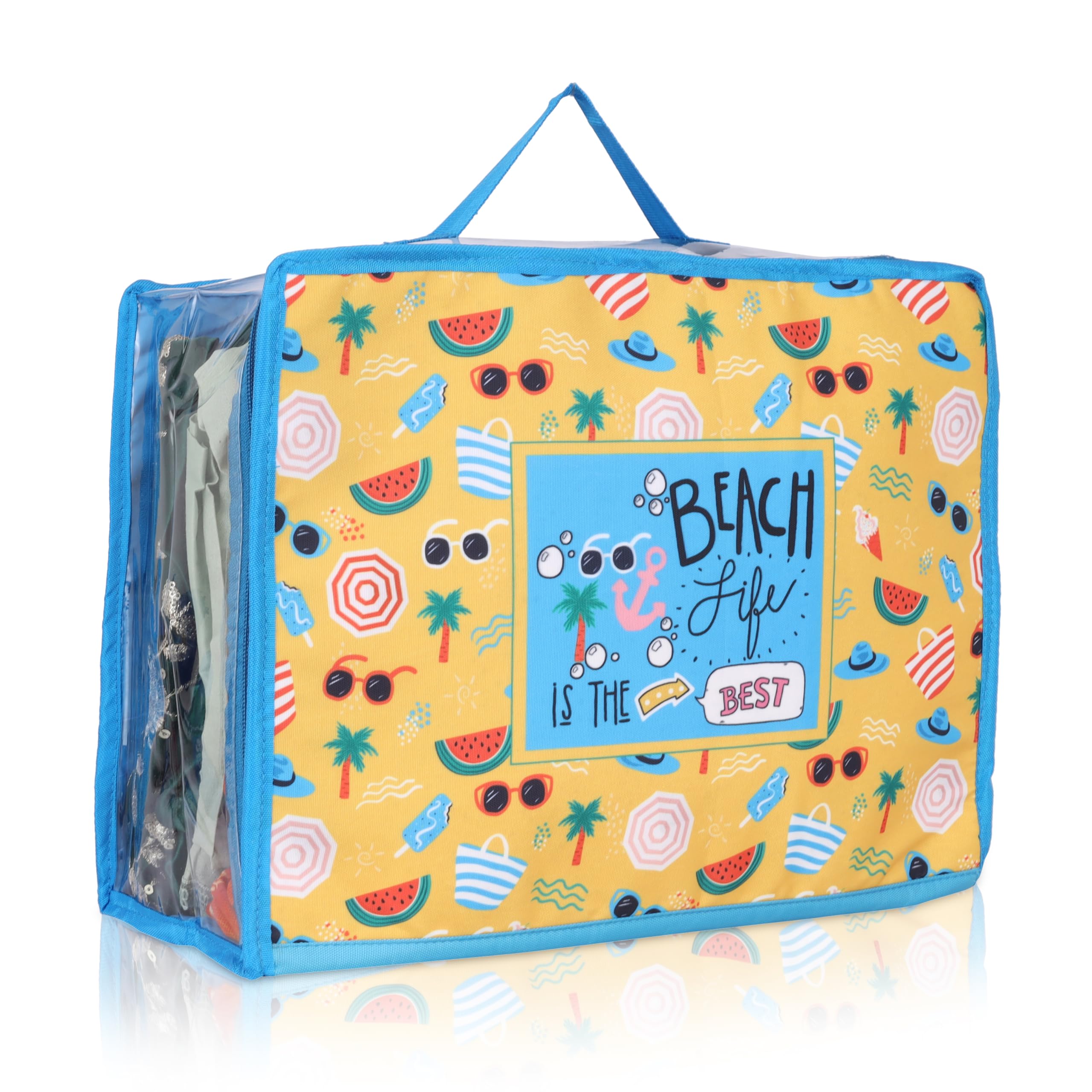 Echo Boomers Beach Vibes 4-Piece Travel Organizer Set | Travel accessories - Red and Sky Blue Packing Cubes with Beach Print