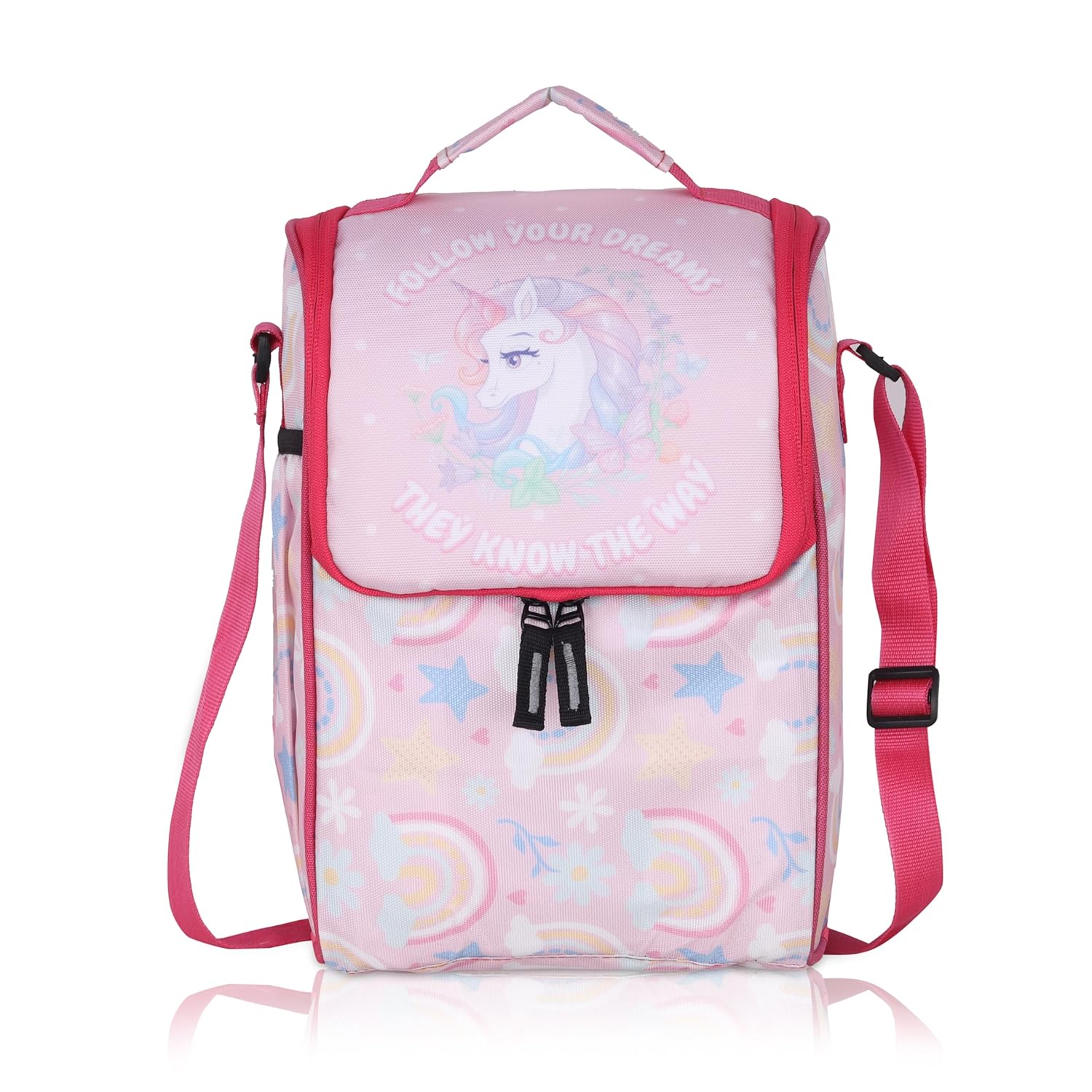 Echo Boomers Unicorn Red/Pink Lunch Bag for Kids | Tiffin Bag with Strap | Unicorn Theme | Ideal for Picnics and School