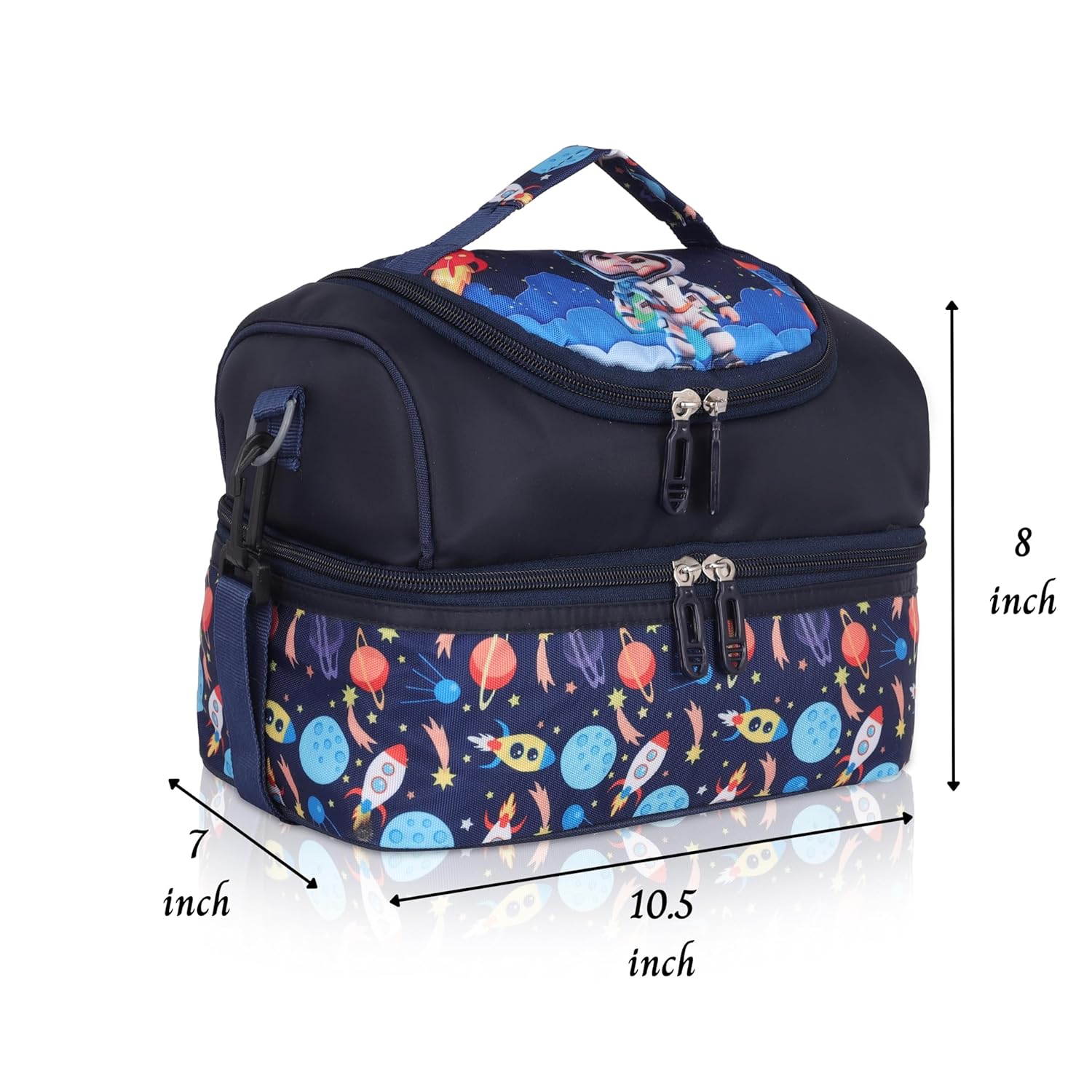 Echo Boomers Blue Space Printed Double Layer Insulated Tiffin Lunch Bag with Detachable Strap