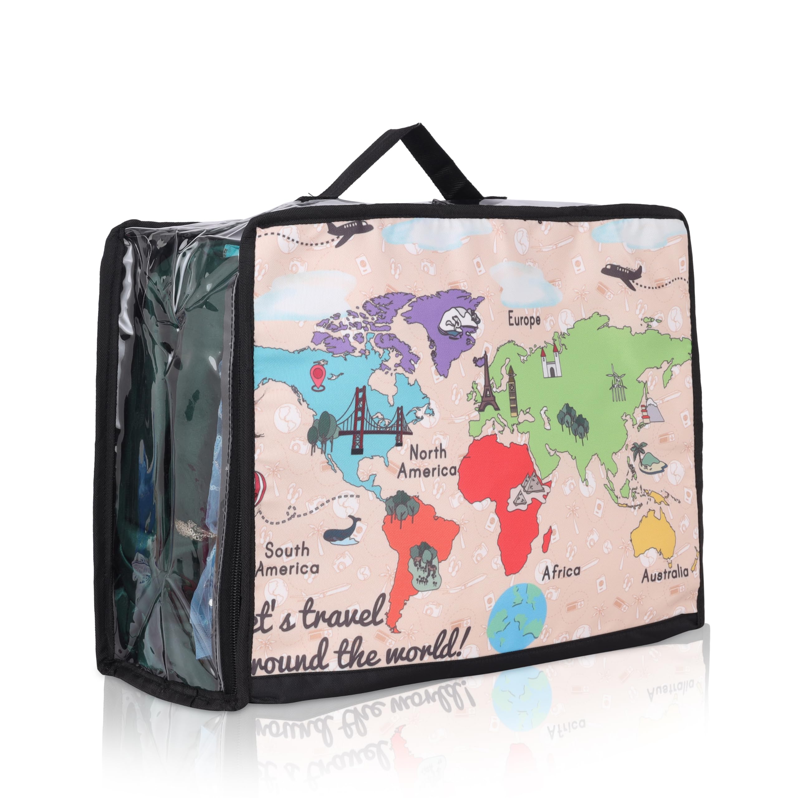 Echo Boomers Wanderlust 4-Piece Travel Organizer Set | Travel accessories - Red and Sky Blue Packing Cubes with Global Travel Print