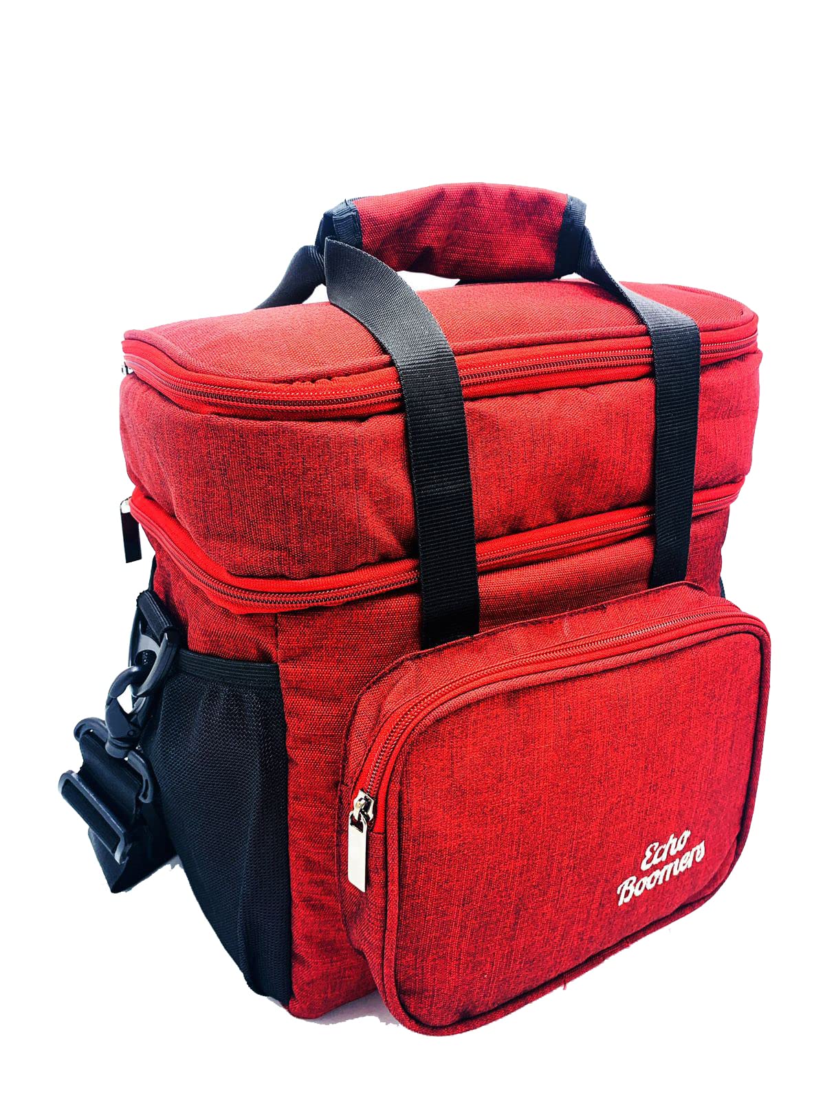 Echo Boomers Red Colour Solid Textured Large Insulated Lunch Double Bag for Men, Women and Teens, Tiffin Bag for Work | Office | Picnic | School | Leakproof Lunch Box with Shoulder Strap