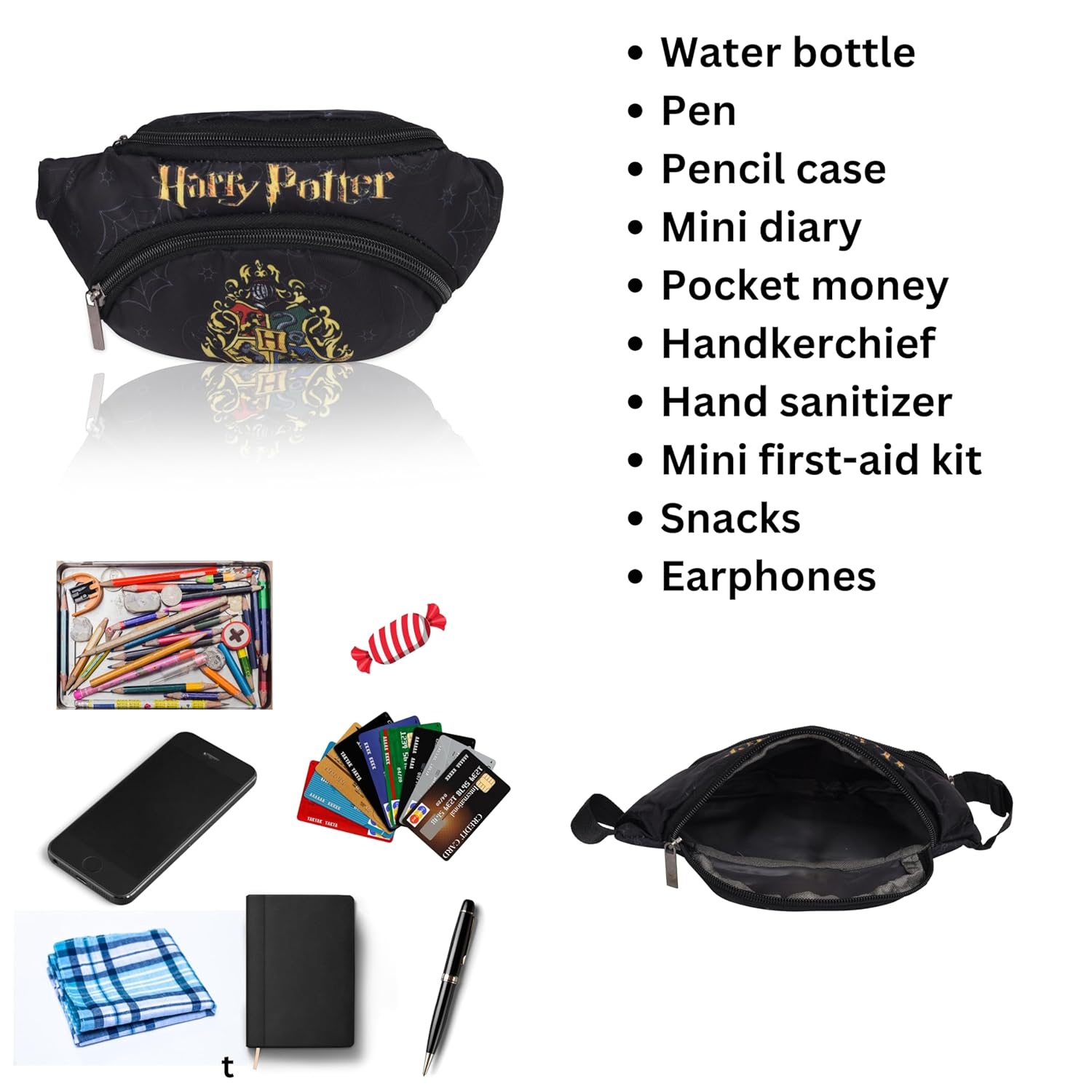 Echo Boomers Blue Harry Potter Print Waist Bag – Multi-Purpose Belt Bag, Hip Bag, Crossbody Travel Pouch for Men, Women, Kids – Stylish, Lightweight, and Durable Waist Pack for Travel, Sports, Hiking