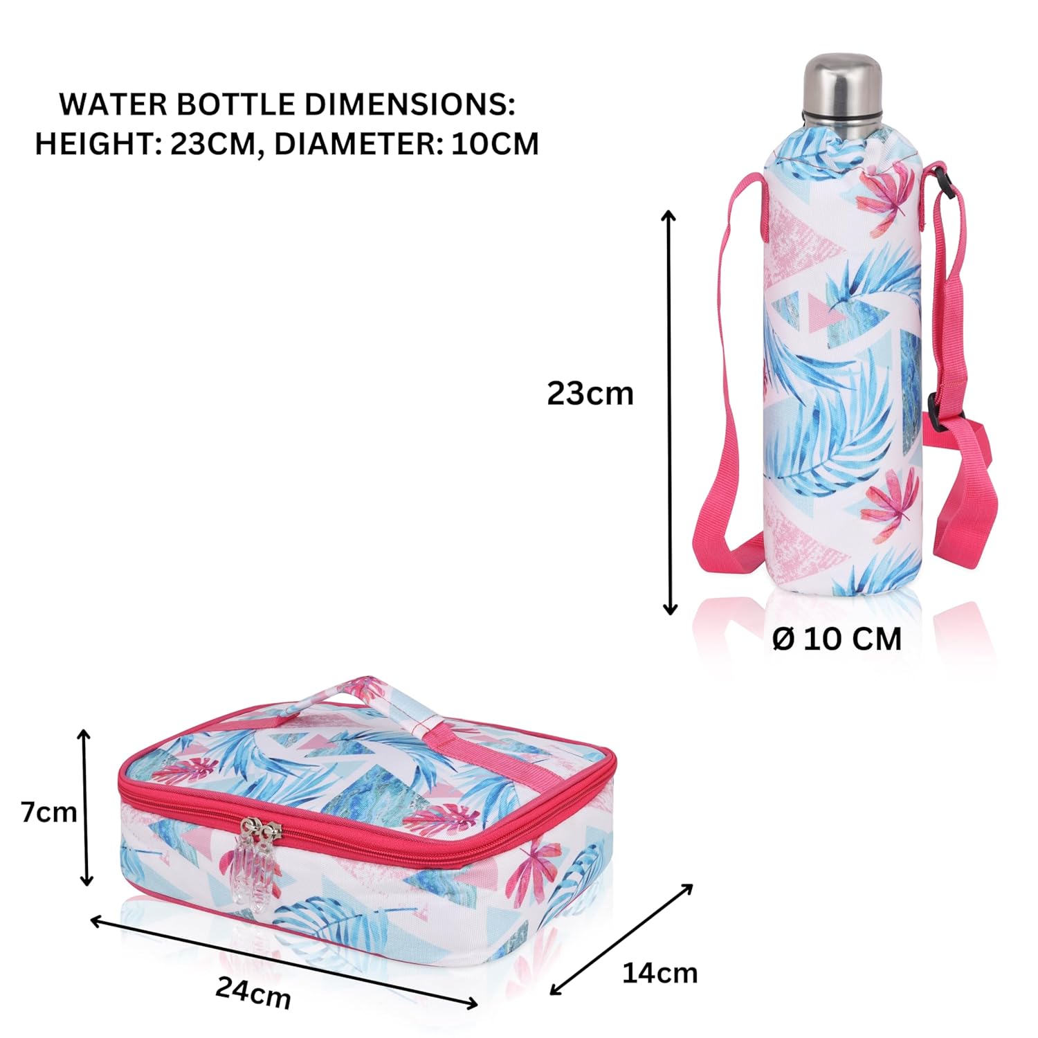 Echo Boomers Flower Designed Large Insulated Lunch Bag with Mesh Compartment & Water Bottle Combo - Sky Blue