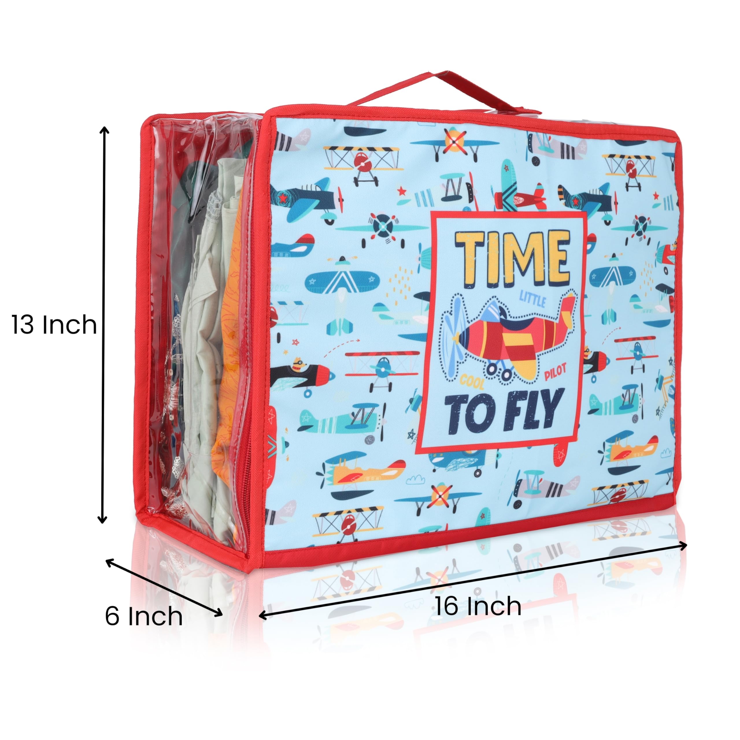 Echo Boomers Time to Fly 4-Piece Travel Organizer Set | Travel accessories - Red and Sky Blue Packing Cubes with Rocket and Airplane Print