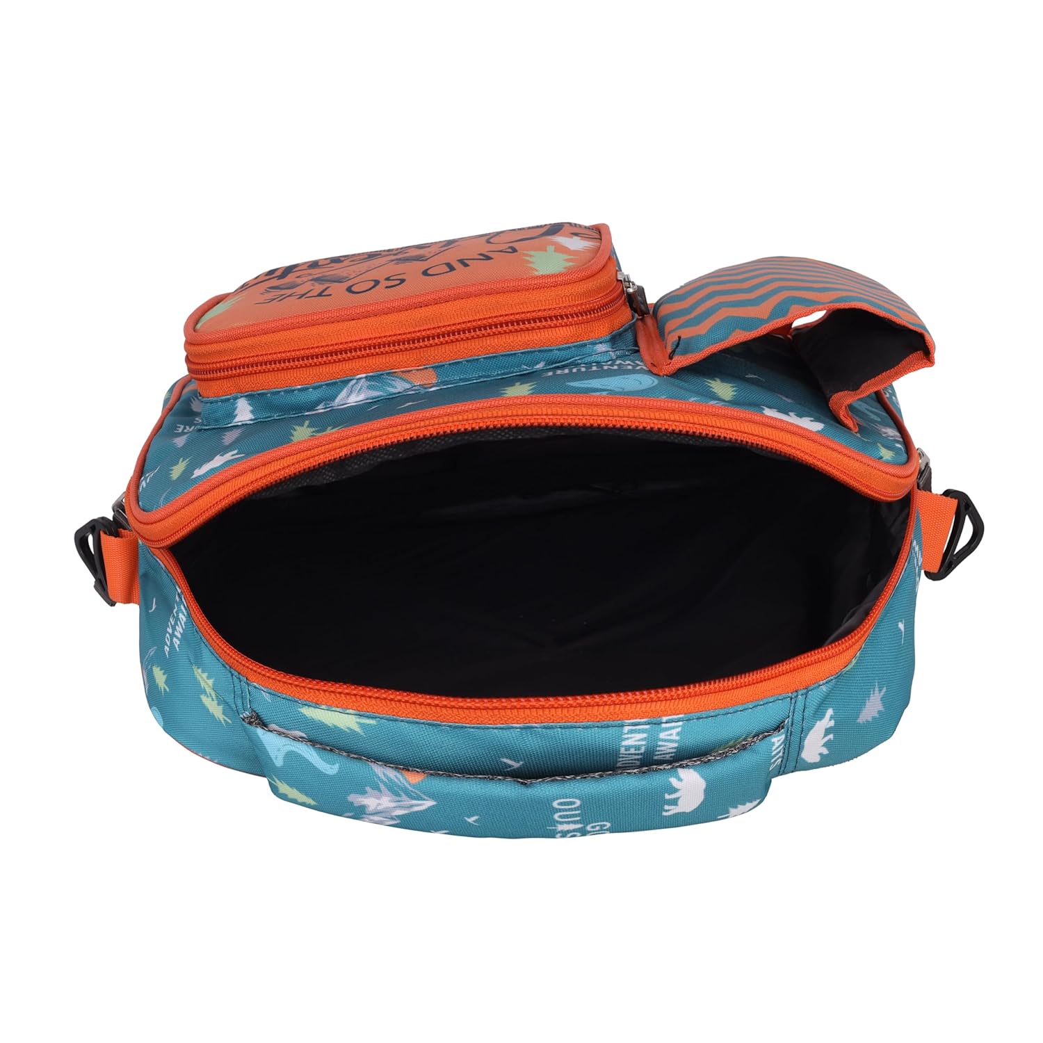 Echo Boomers Orange Adventrue Print Insulated Tiffin Lunch Bags for Kids with Multi Zipper Pockets