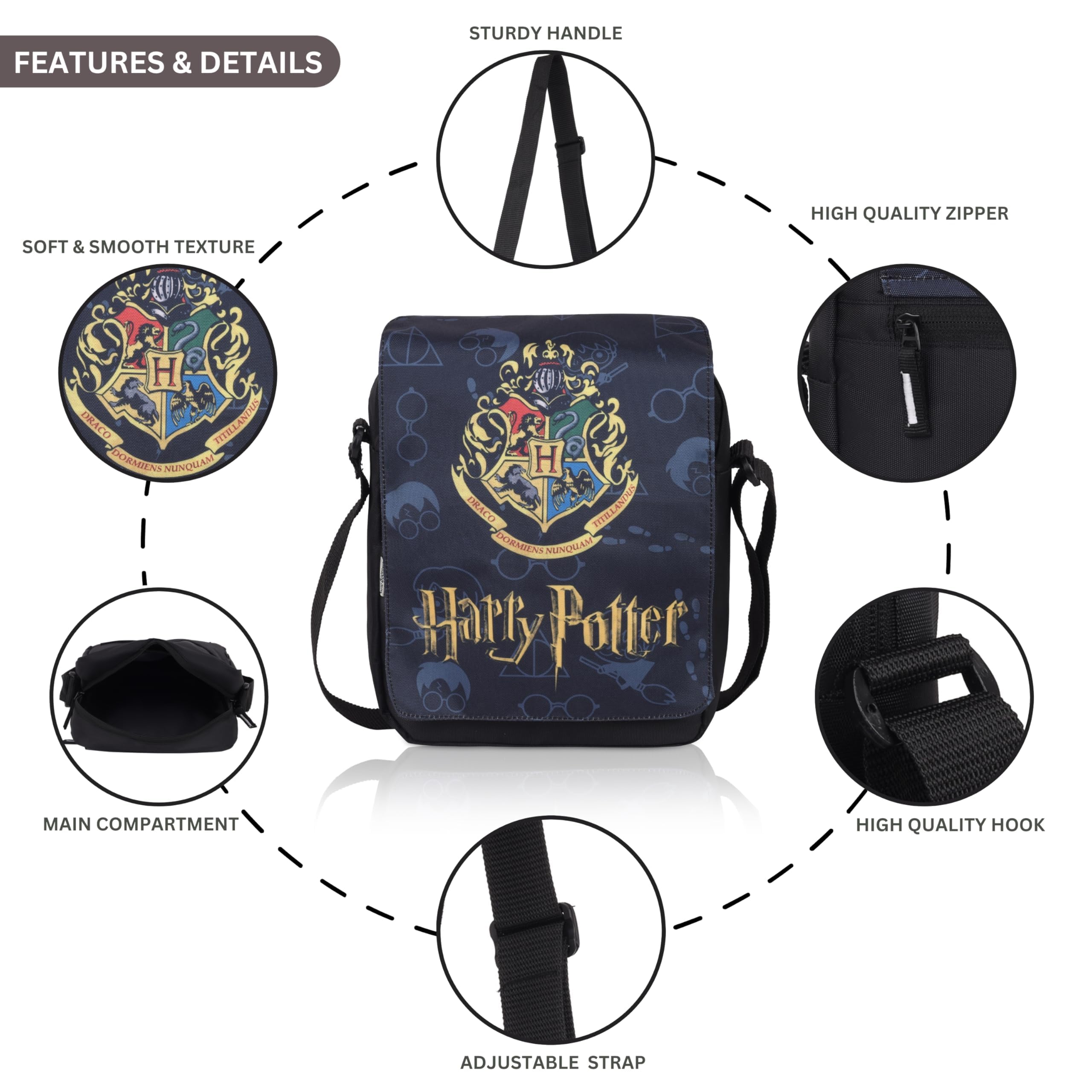 Echo Boomers Harry Potter Print Adjustable Shoulder Strap | Water-Resistant | Anti-Theft Design | Compact & Lightweight Sling