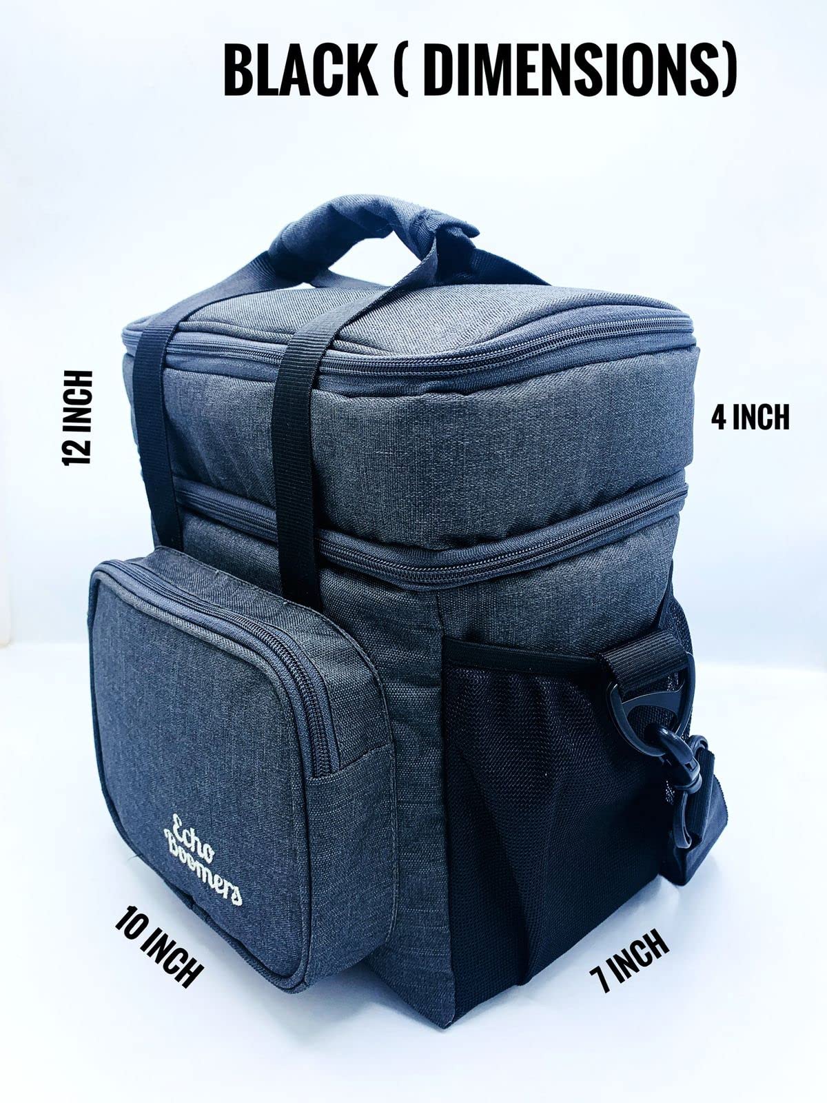 Echo Boomers Grey Colour Solid Textured Large Insulated Tiffin Lunch Double Bag with Multi Zipper Pockets Lunch Double for Men, Women and Teens,Tiffin Bag for Work,Office |