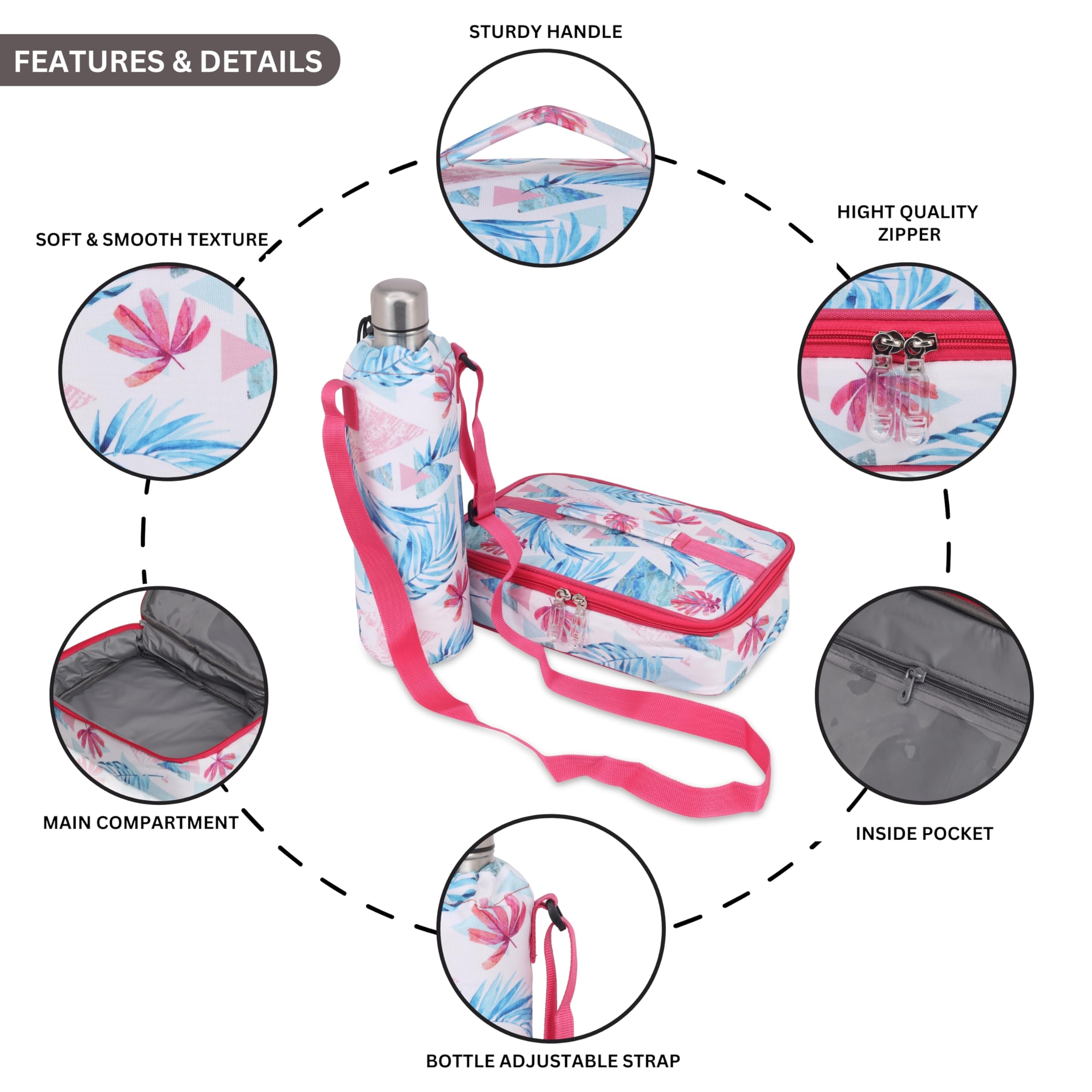 Echo Boomers Emoji Design Small Insulated Lunch Bag with Mesh Compartment & Water Bottle - Pink
