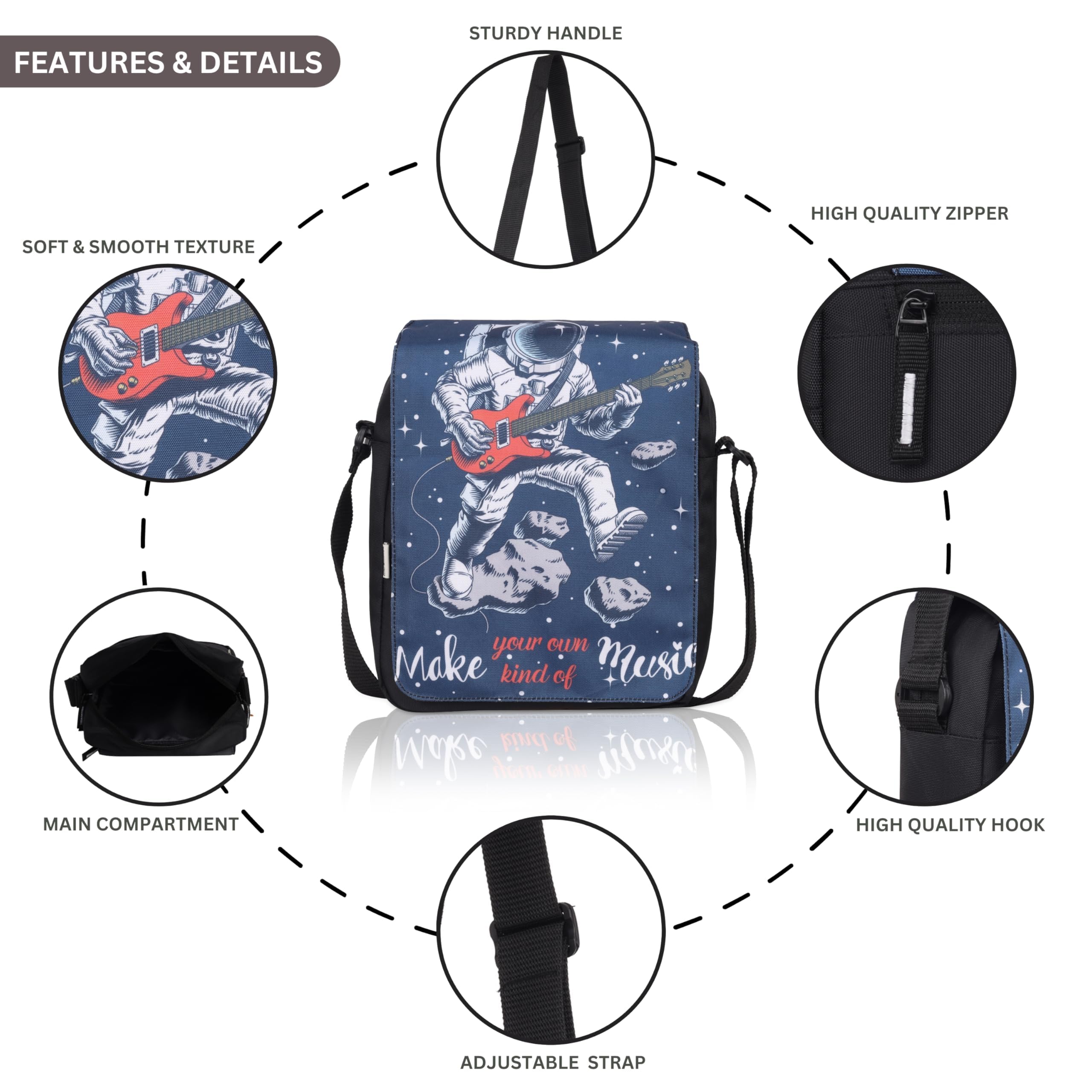 Echo Boomers Astronaut Printed Adjustable Shoulder Strap | Water-Resistant | Anti-Theft Design | Compact & Lightweight Sling