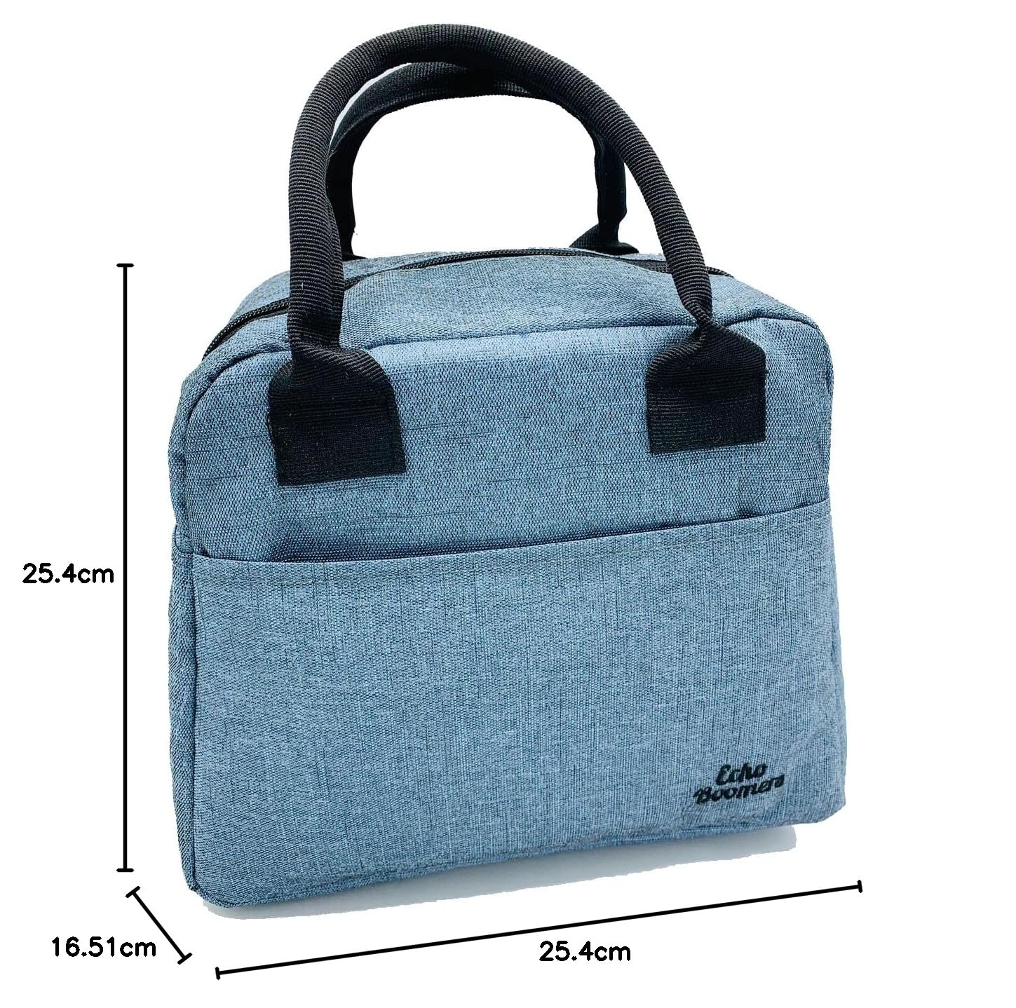 Echo Boomers Blue Colour Solid Textured Insulated Tiffin Lunch Bag with Multi Zipper Pockets