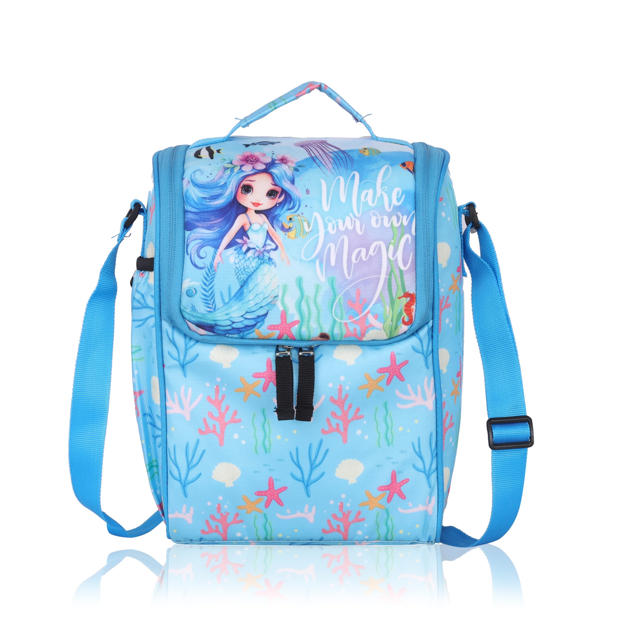 Echo Boomers Mermaid Sky Blue Lunch Bag for Kids | Tiffin Bag with Strap | Mermaid Theme | Ideal for Picnics and School