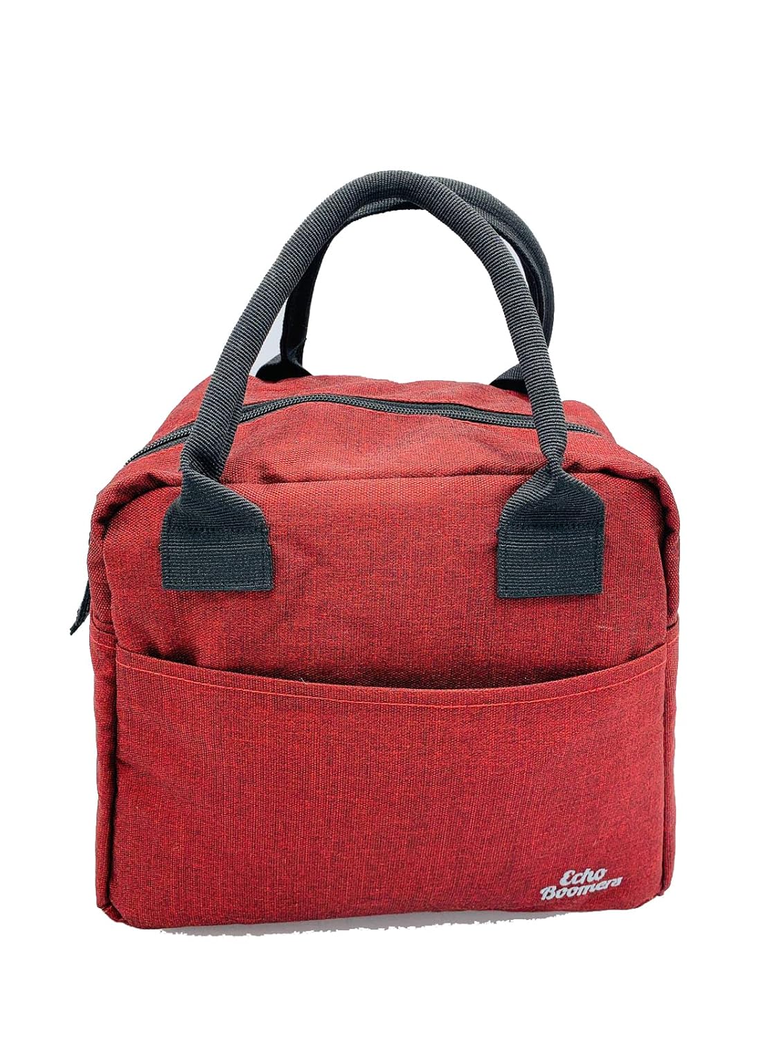 Echo Boomers Red Colour Solid Textured Insulated Tiffin Lunch Bag with Multi Zipper Pockets