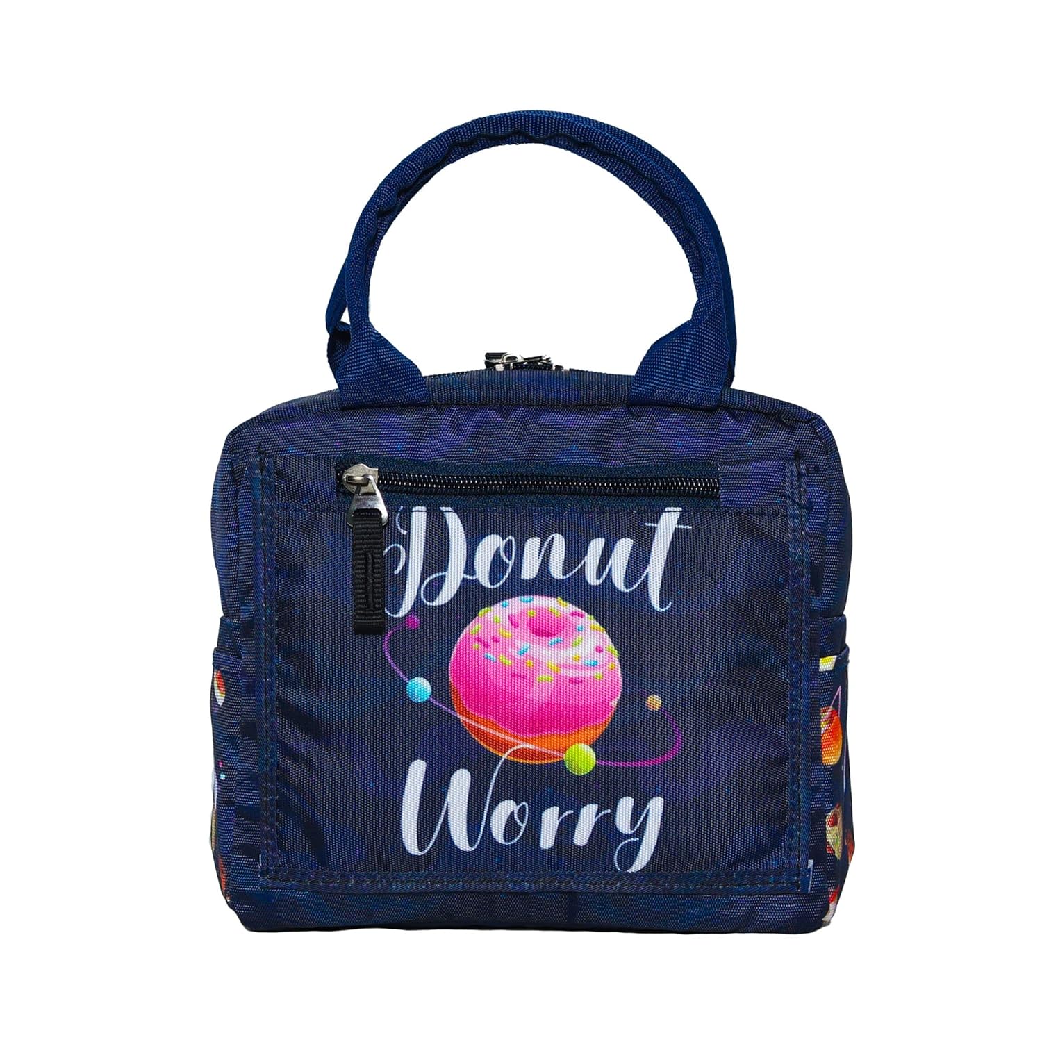 Echo Boomers Donut Printed Insulated Lunch Bag, Tiffin and Food Storage Bag for Work, Students, Office, Picnic, College & School with Multiple Zipper Pockets (Blue)