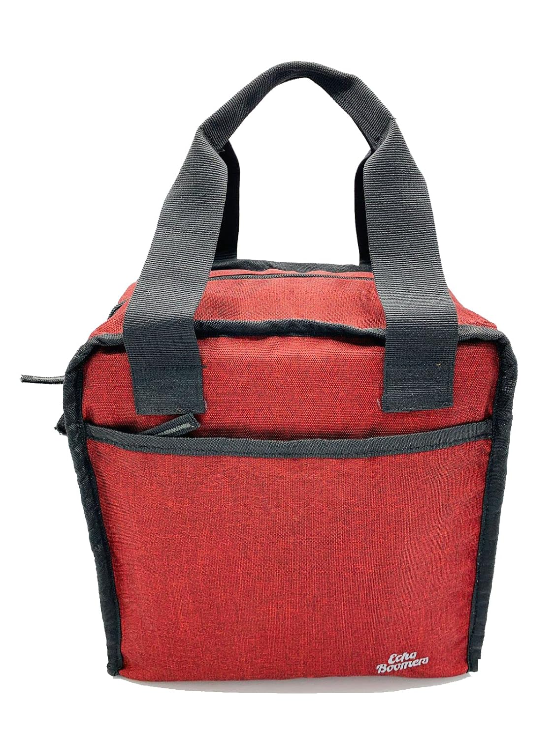 Echo Boomers Red Colour Solid Border Textured Insulated Tiffin Lunch Bag with Multi Zipper Pockets