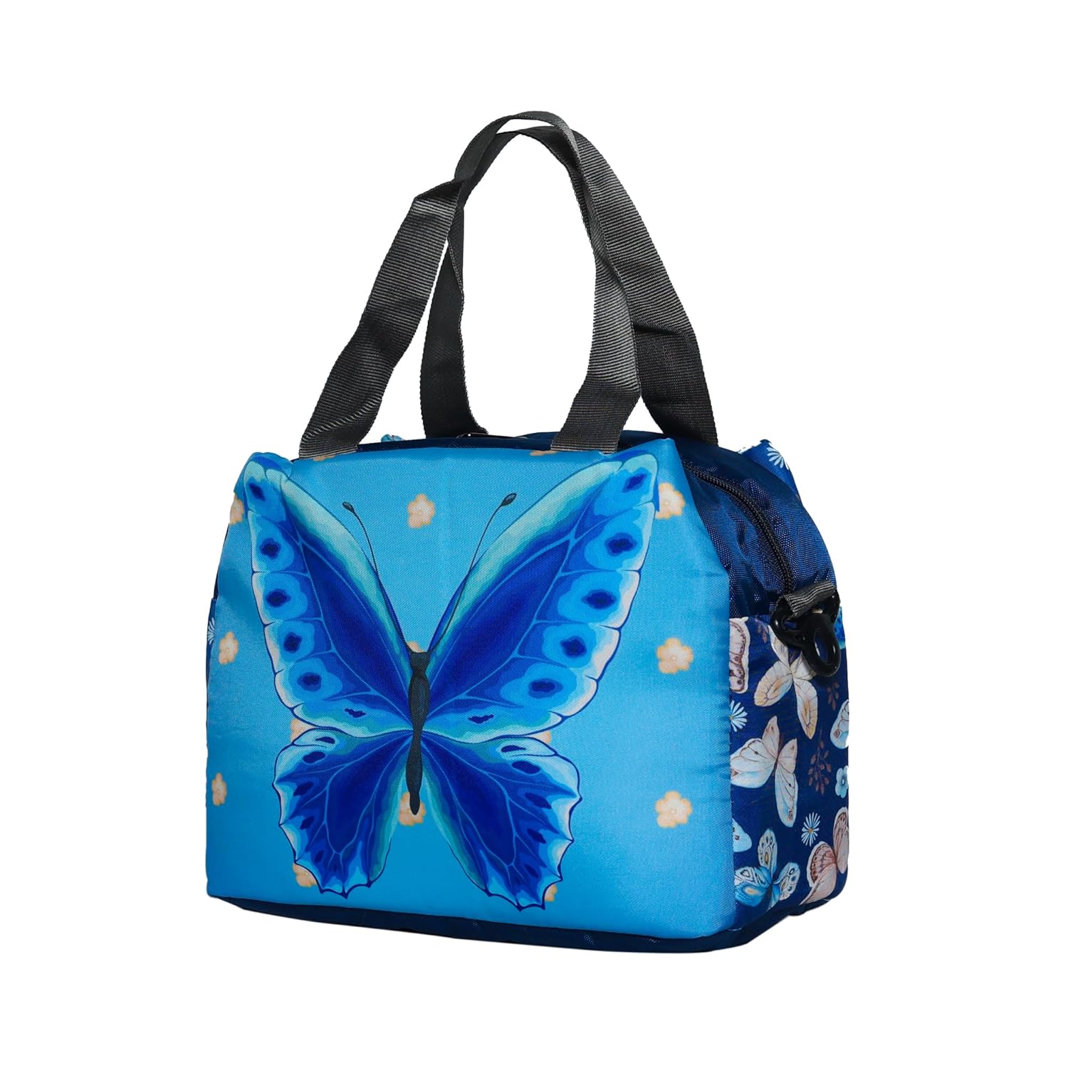 Echo Boomers Butterfly Printed Double Layer Insulated Tiffin Lunch Bag with Multi Zipper Pockets