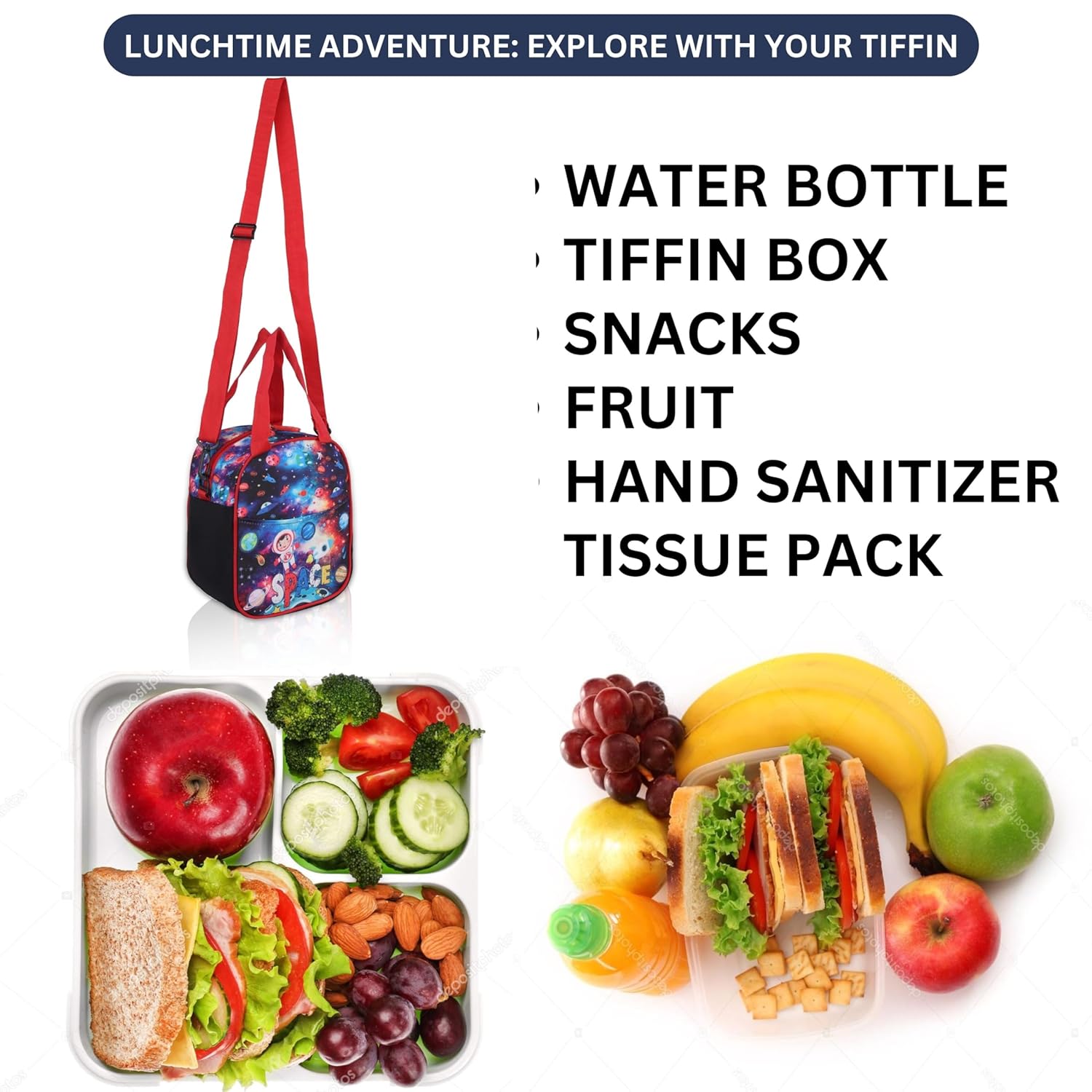 Echo Boomers Space Design Insulated Lunch Bag | Trendy Tiffin Bag for Short Breaks, Leakproof and Temperature Retentive, Ideal for Office, School, and Picnics (Cosmic Print)