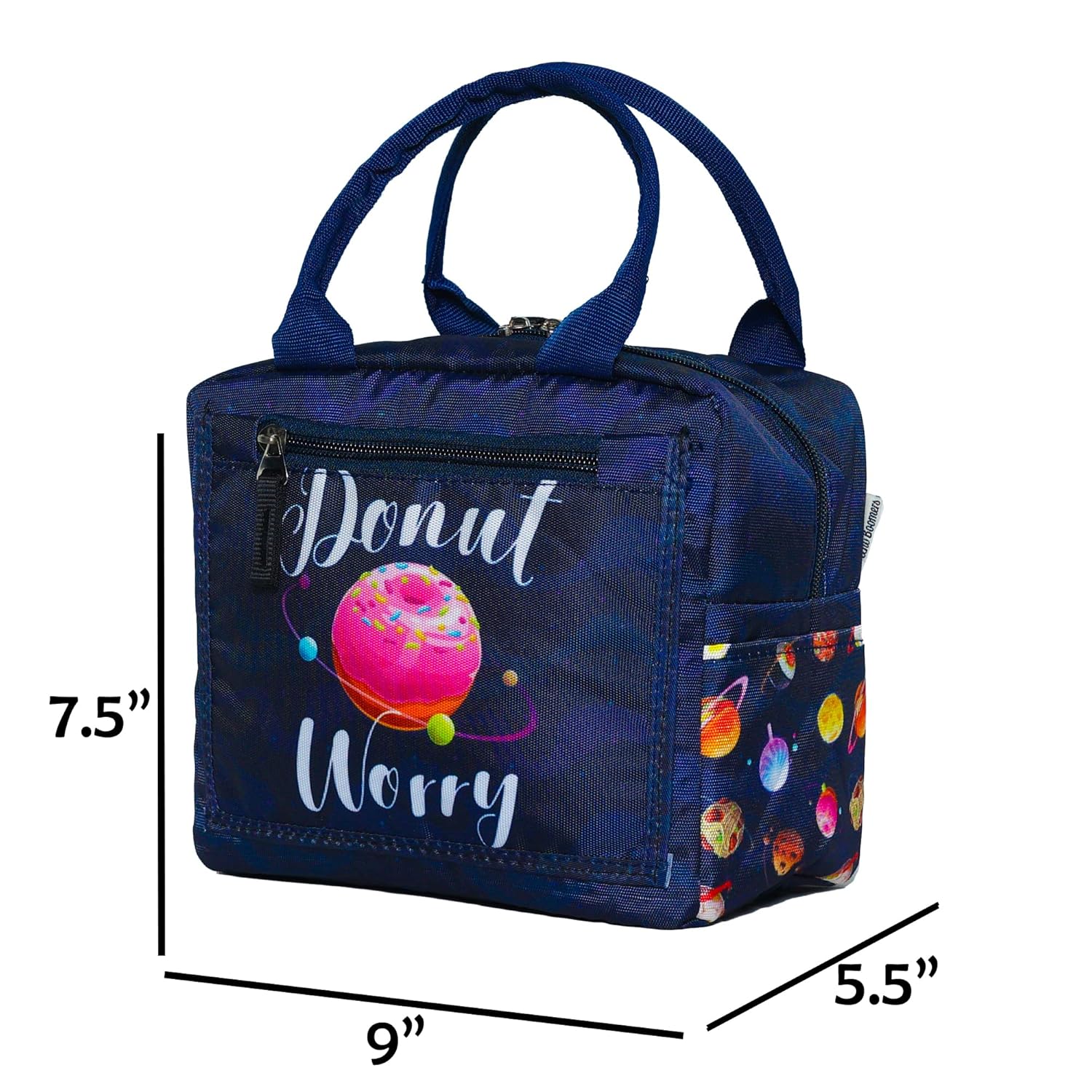 Echo Boomers Donut Printed Insulated Lunch Bag, Tiffin and Food Storage Bag for Work, Students, Office, Picnic, College & School with Multiple Zipper Pockets (Blue)